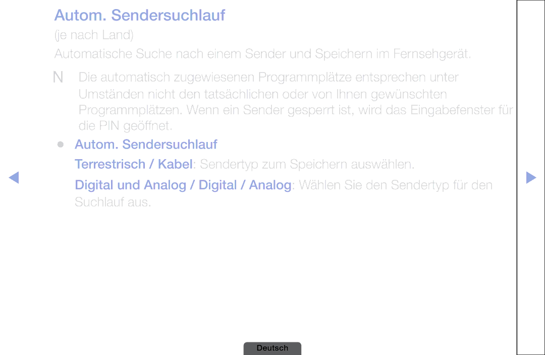 Samsung LH46HEPLGD/EN manual Autom. Sendersuchlauf, Terrestrisch / Kabel Sendertyp zum Speichern auswählen, Suchlauf aus 