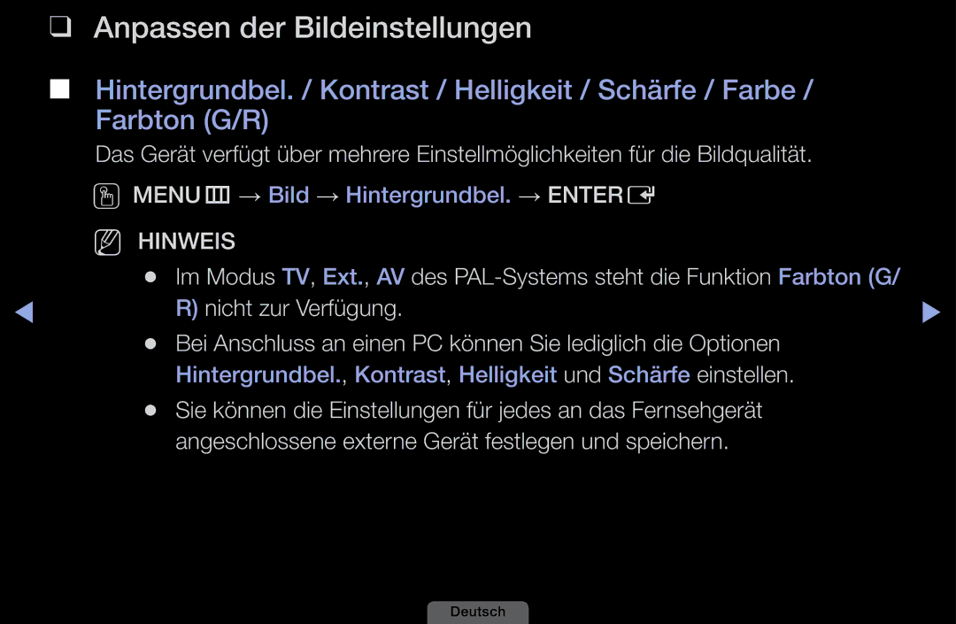 Samsung LH40HEPLGD/EN, LH46HEPLGD/EN manual Anpassen der Bildeinstellungen 