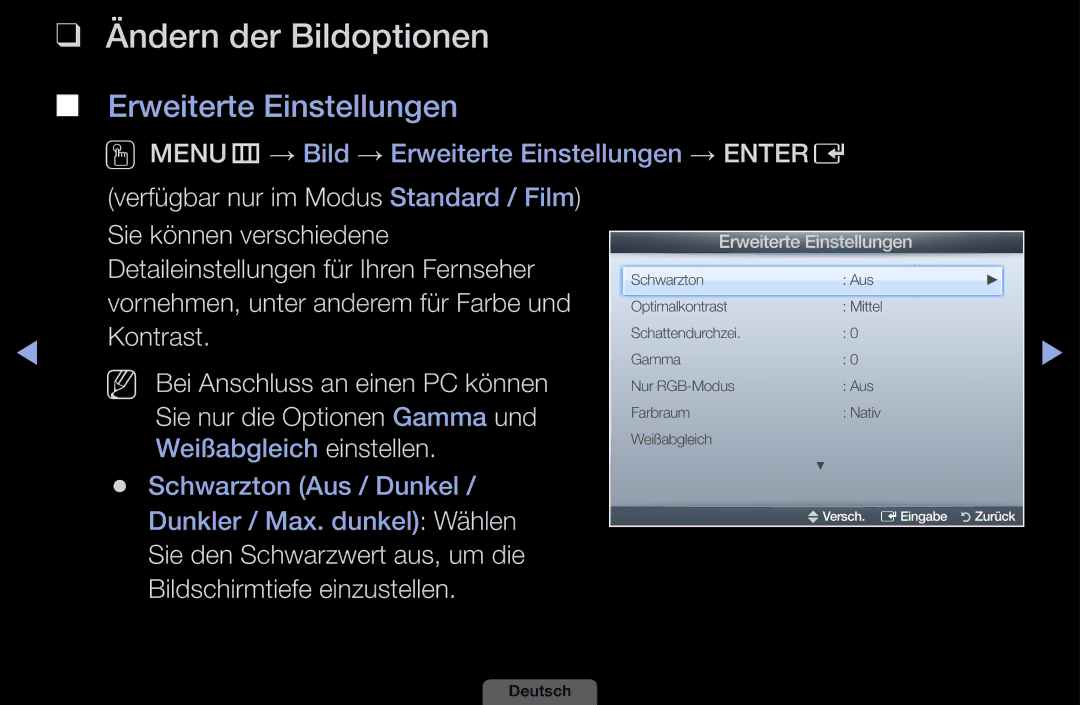 Samsung LH40HEPLGD/EN, LH46HEPLGD/EN manual Ändern der Bildoptionen, Erweiterte Einstellungen, Kontrast 