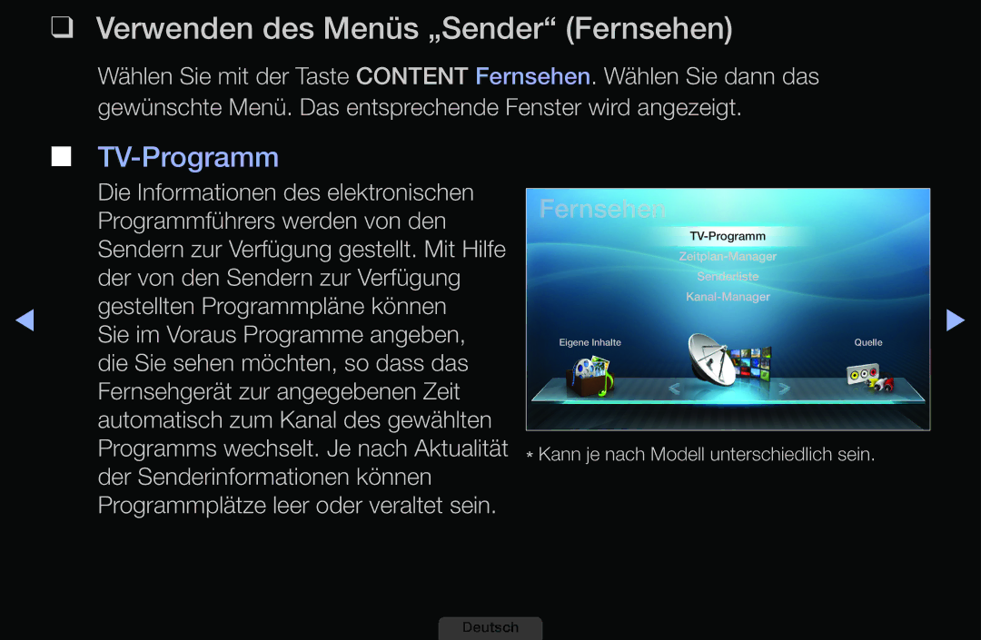 Samsung LH40HEPLGD/EN, LH46HEPLGD/EN manual Verwenden des Menüs „Sender Fernsehen, TV-Programm 