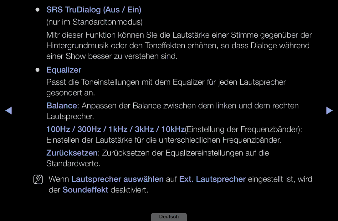 Samsung LH46HEPLGD/EN, LH40HEPLGD/EN manual Standardwerte, Der Soundeffekt deaktiviert 