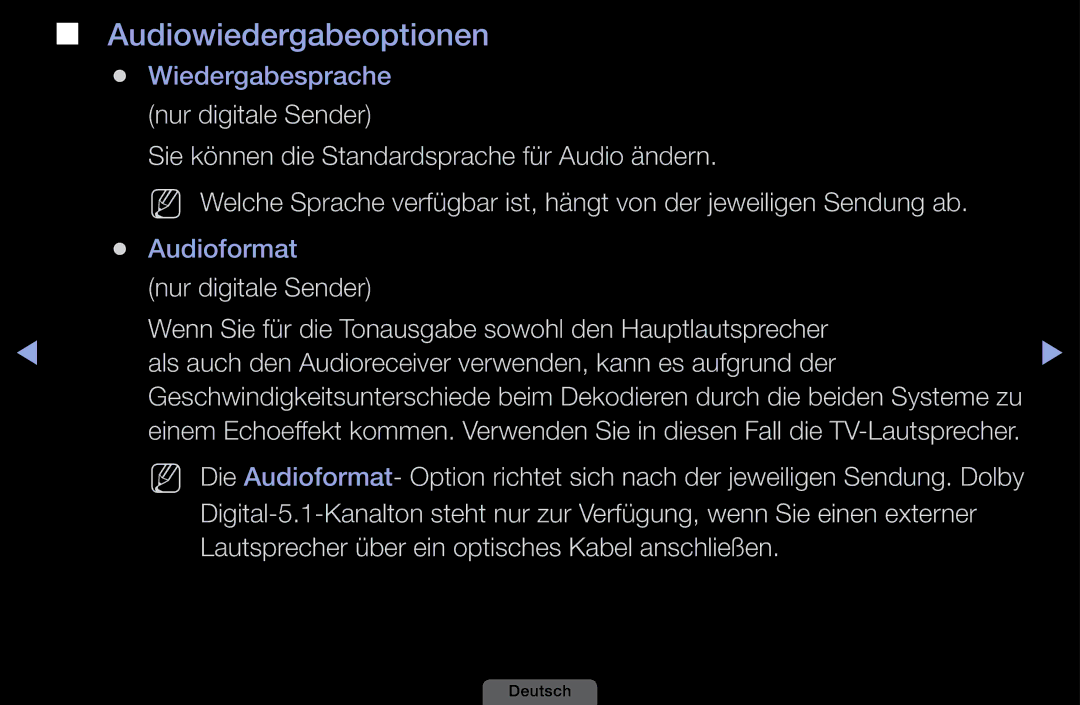 Samsung LH40HEPLGD/EN, LH46HEPLGD/EN manual Audiowiedergabeoptionen 