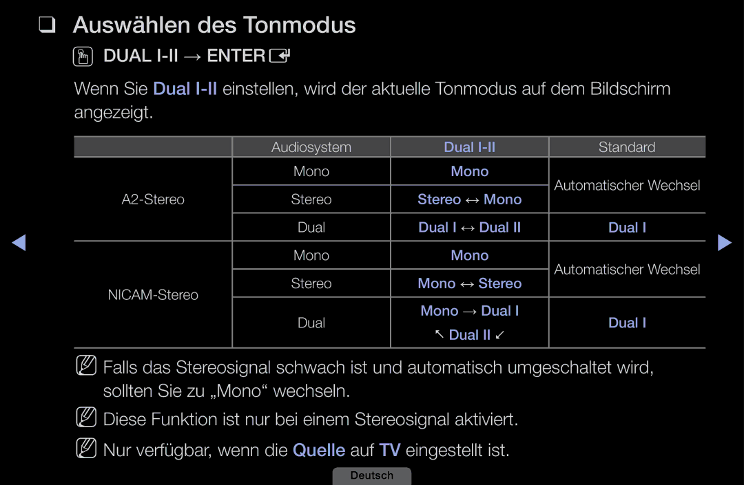 Samsung LH40HEPLGD/EN, LH46HEPLGD/EN manual Auswählen des Tonmodus, Oodual I-II → Entere 