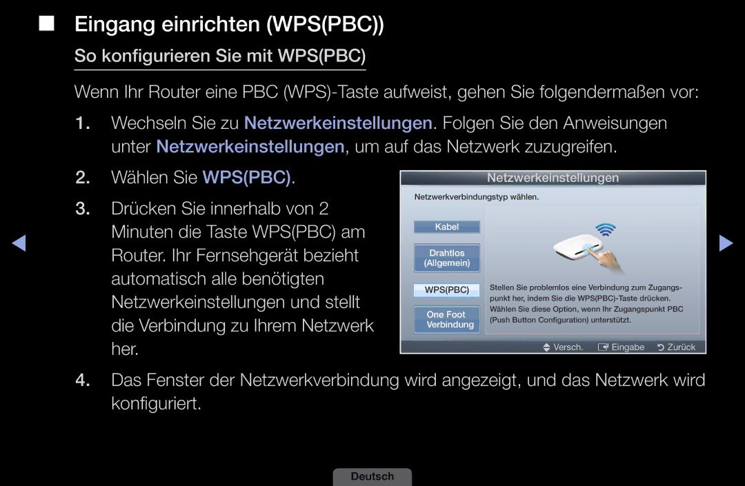 Samsung LH46HEPLGD/EN, LH40HEPLGD/EN manual So konfigurieren Sie mit Wpspbc, Wählen Sie Wpspbc 