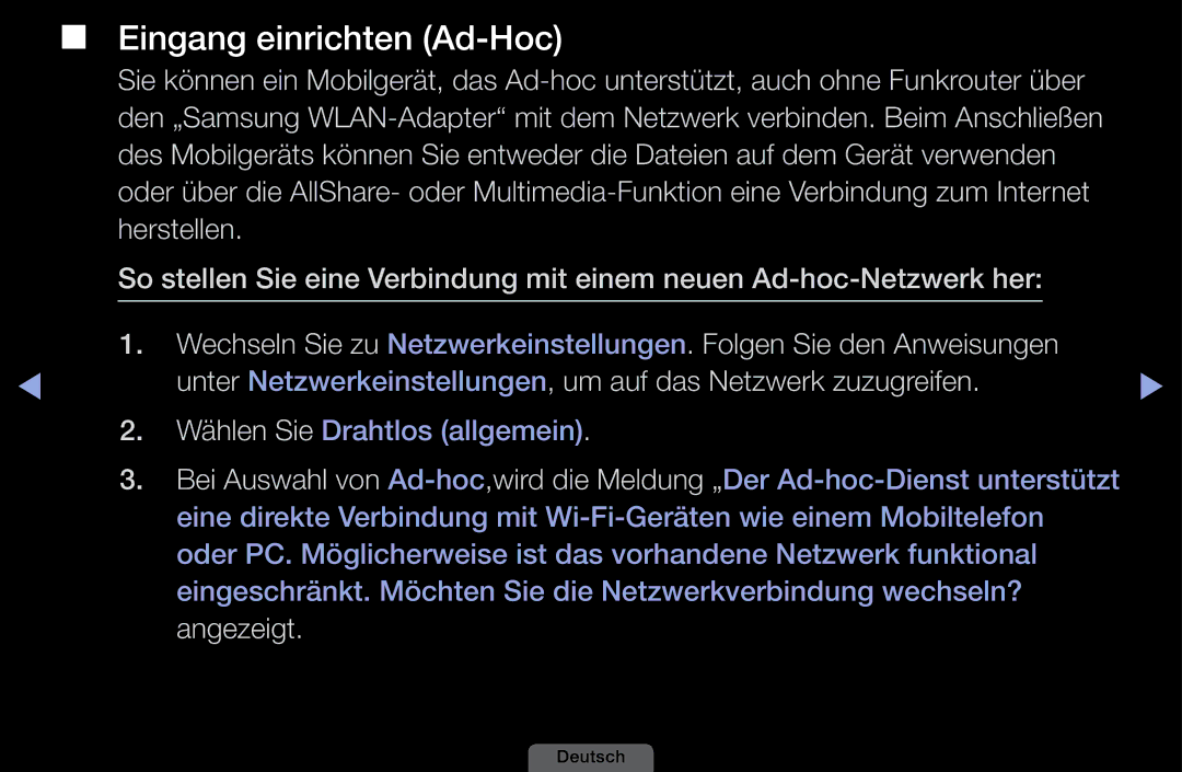 Samsung LH40HEPLGD/EN, LH46HEPLGD/EN manual Eingang einrichten Ad-Hoc 