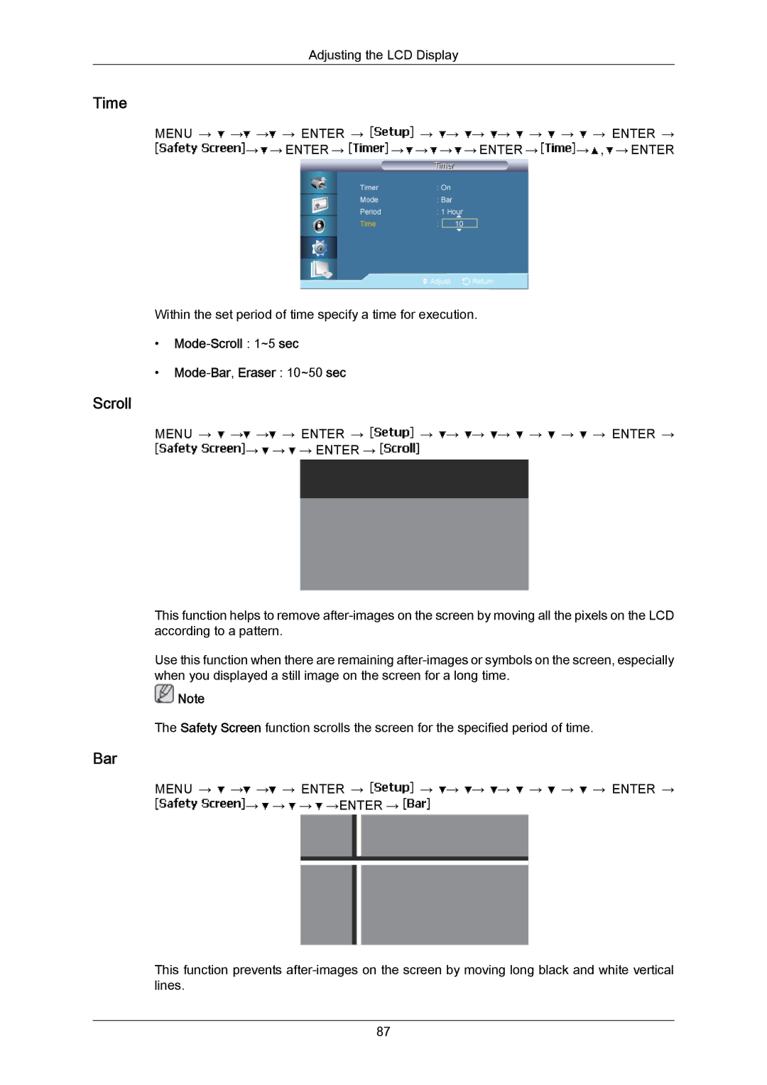 Samsung LH55LBPLBC/XY, LH40LBTLBC/EN, LH40LBPLBC/EN, LH55LBTLBC/EN Mode-Scroll 1~5 sec Mode-Bar,Eraser 10~50 sec 