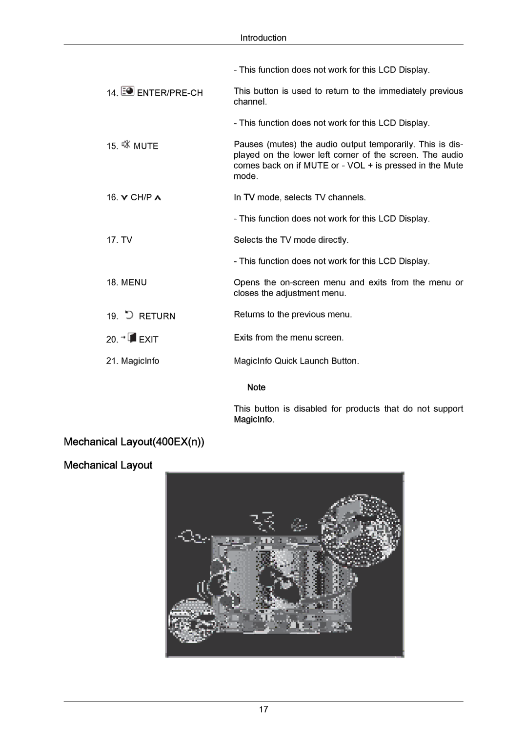 Samsung LH55LBPLBC/XS, LH40LBTLBC/EN, LH40LBPLBC/EN, LH55LBTLBC/EN, LH55LBPLBC/EN, LH46LBTLBC/EN manual Mechanical Layout400EXn 