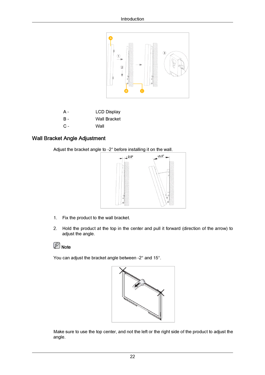 Samsung LH55LBTLBC/NG, LH40LBTLBC/EN, LH40LBPLBC/EN, LH55LBTLBC/EN, LH55LBPLBC/EN, LH46LBTLBC/EN Wall Bracket Angle Adjustment 