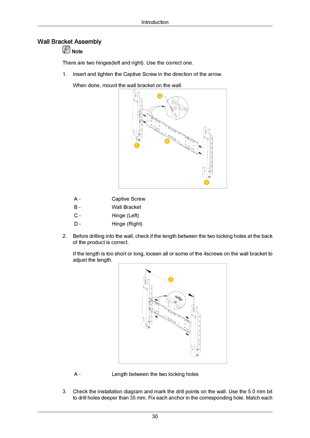 Samsung LH46LBTLBC/EN, LH40LBTLBC/EN, LH40LBPLBC/EN, LH55LBTLBC/EN, LH55LBPLBC/EN, LH46LBPLBC/EN manual Wall Bracket Assembly 