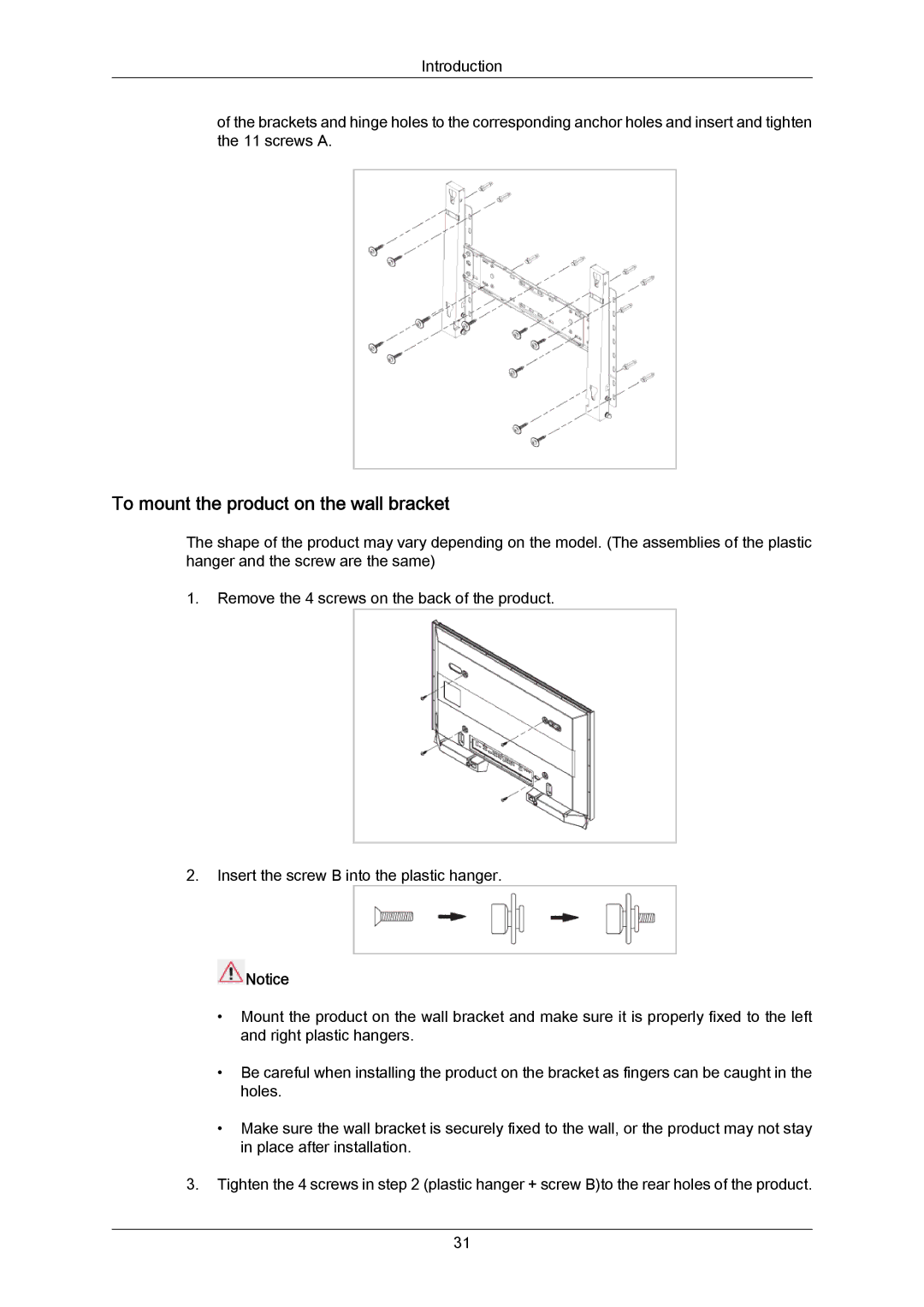 Samsung LH46LBPLBC/EN, LH40LBTLBC/EN, LH40LBPLBC/EN, LH55LBTLBC/EN, LH55LBPLBC/EN To mount the product on the wall bracket 