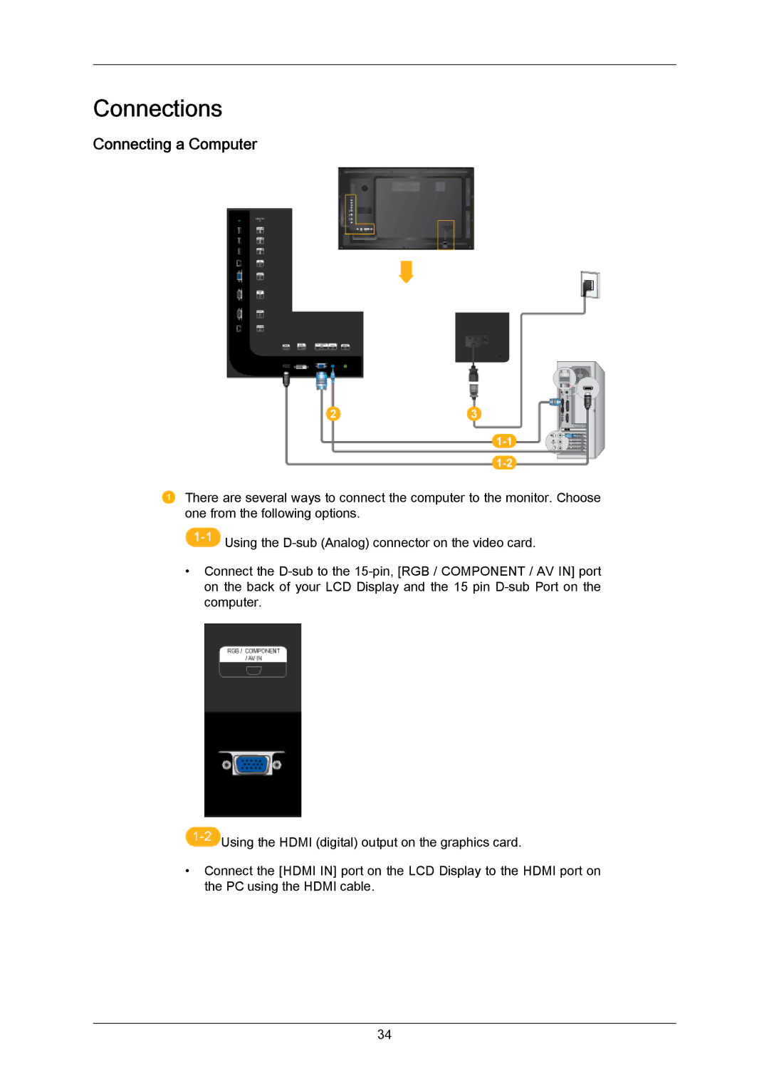 Samsung LH46LBSLBC/XJ, LH40LBTLBC/EN, LH40LBPLBC/EN, LH55LBTLBC/EN, LH55LBPLBC/EN manual Connections, Connecting a Computer 