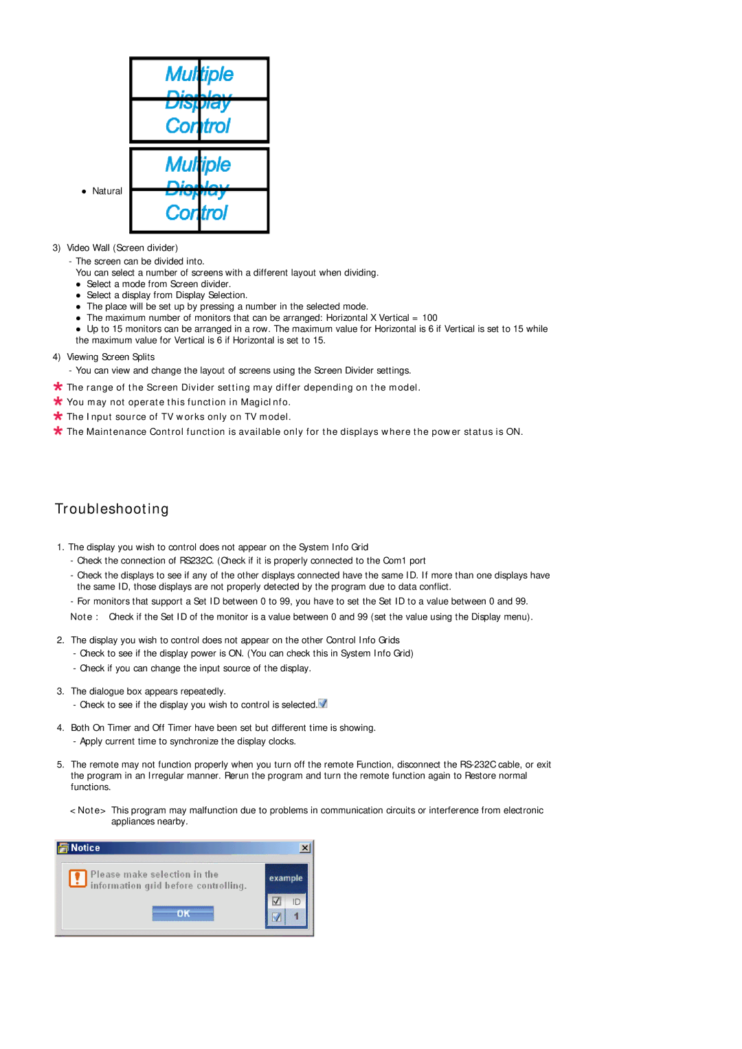 Samsung LH55LBPLBC/XS, LH40LBTLBC/EN, LH40LBPLBC/EN, LH55LBTLBC/EN, LH55LBPLBC/EN, LH46LBTLBC/EN, LH46LBPLBC/EN Troubleshooting 