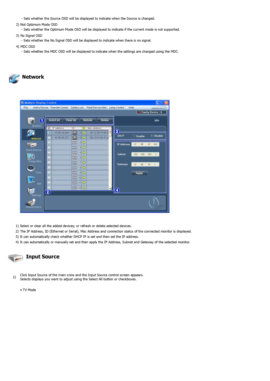 Samsung LH55LBTLBC/XY, LH40LBTLBC/EN, LH40LBPLBC/EN, LH55LBTLBC/EN, LH55LBPLBC/EN, LH46LBTLBC/EN manual Network, Input Source 