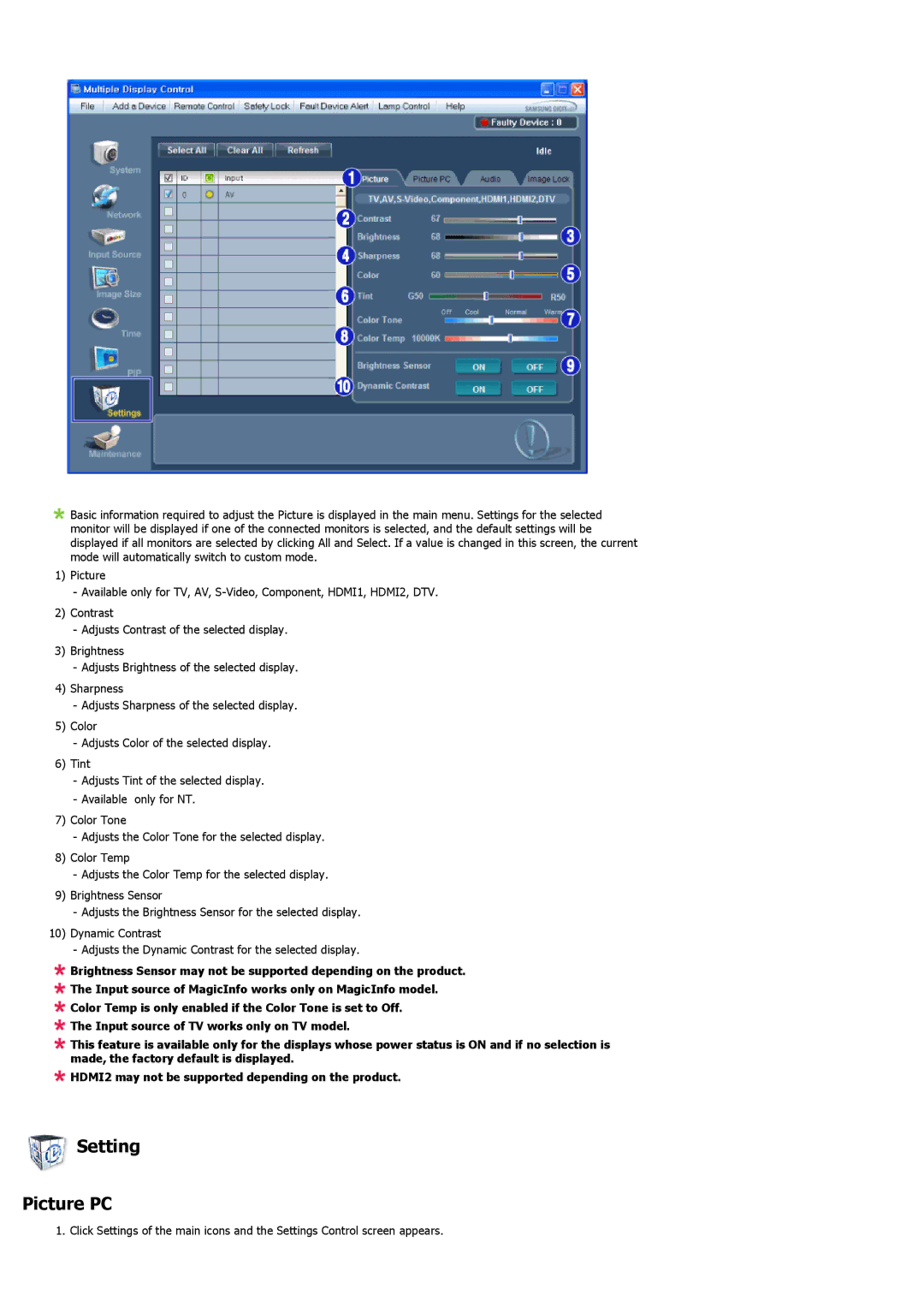 Samsung LH46LBPLBC/EN, LH40LBTLBC/EN, LH40LBPLBC/EN, LH55LBTLBC/EN, LH55LBPLBC/EN, LH46LBTLBC/EN manual Setting Picture PC 