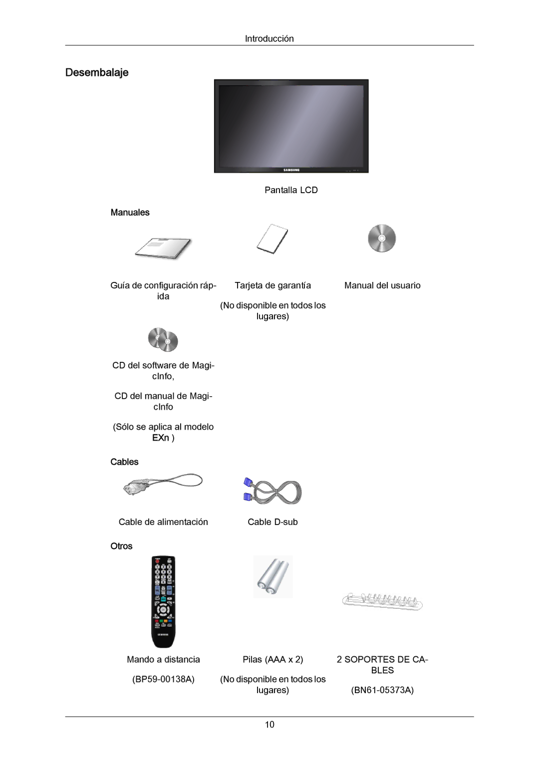 Samsung LH55LBPLBC/EN, LH40LBTLBC/EN, LH40LBPLBC/EN, LH55LBTLBC/EN, LH46LBTLBC/EN Desembalaje, Manuales, EXn Cables, Otros 