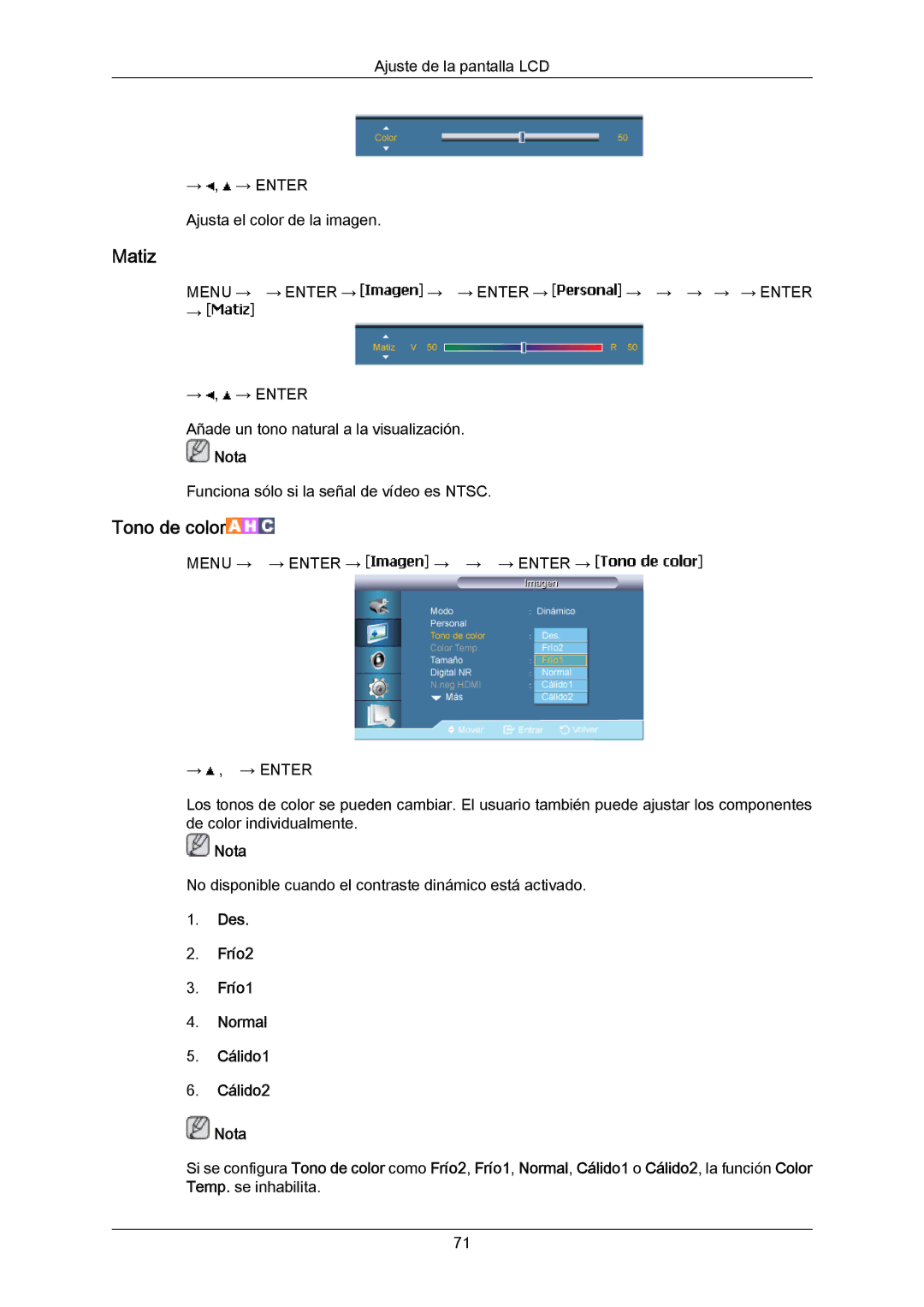 Samsung LH55LBPLBC/EN, LH40LBTLBC/EN, LH40LBPLBC/EN, LH55LBTLBC/EN, LH46LBTLBC/EN, LH46LBPLBC/EN manual Matiz, Tono de color 