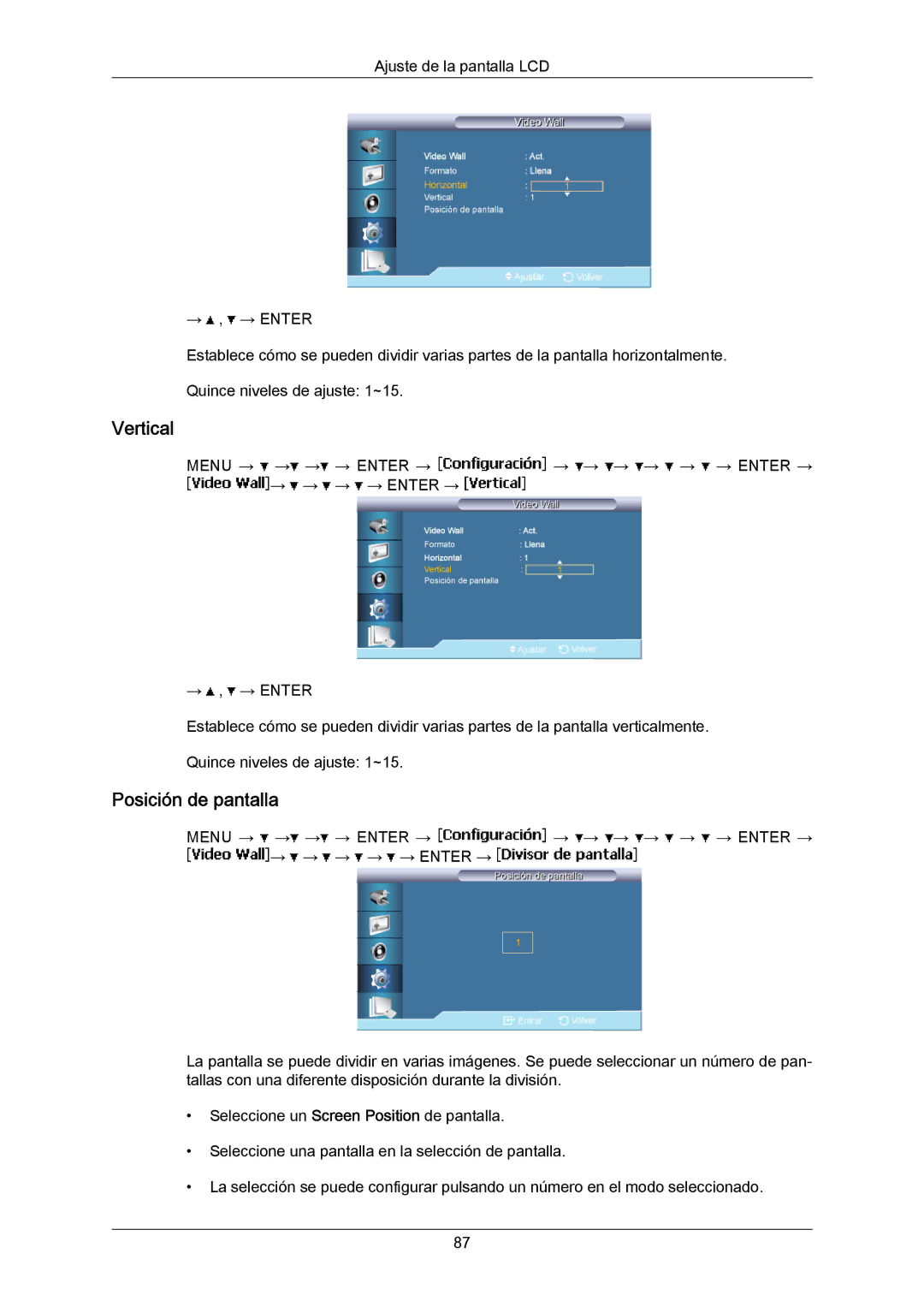 Samsung LH55LBPLBC/EN, LH40LBTLBC/EN, LH40LBPLBC/EN, LH55LBTLBC/EN, LH46LBTLBC/EN manual Vertical, Posición de pantalla 