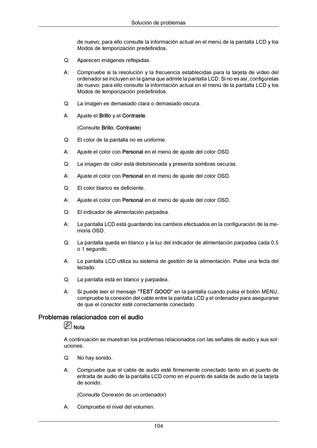 Samsung LH46LBTLBC/EN, LH40LBTLBC/EN, LH40LBPLBC/EN, LH55LBTLBC/EN, LH55LBPLBC/EN manual Problemas relacionados con el audio 