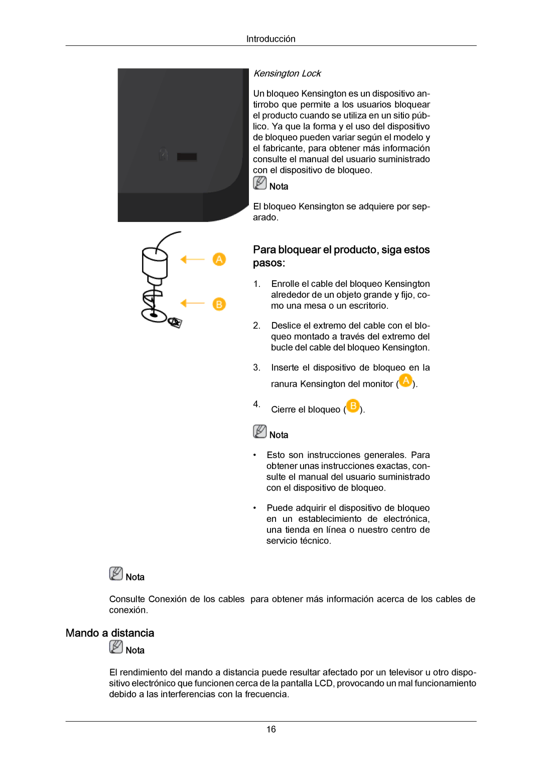 Samsung LH40LBPLBC/EN, LH40LBTLBC/EN, LH55LBTLBC/EN manual Para bloquear el producto, siga estos pasos, Mando a distancia 