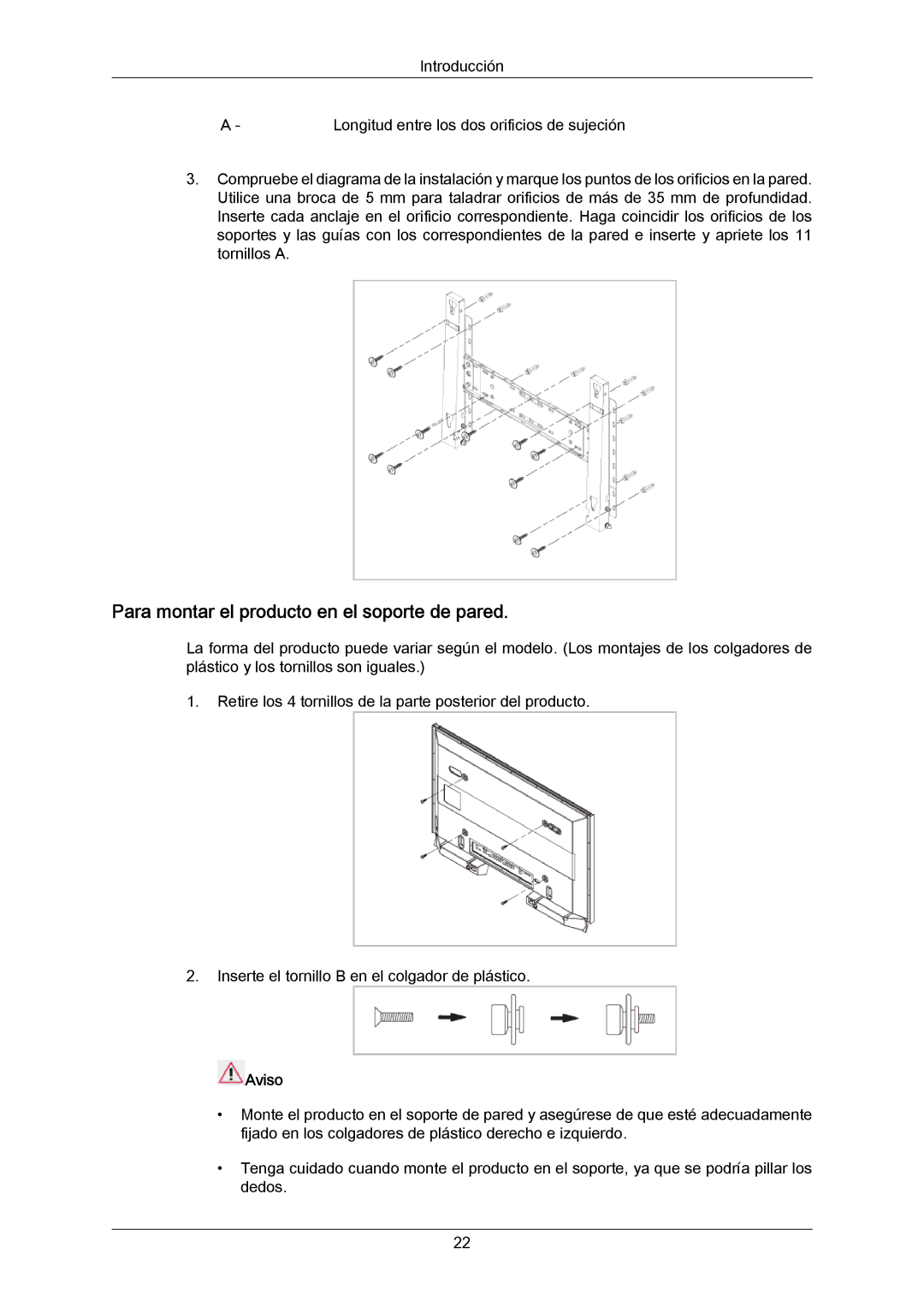 Samsung LH55LBTLBC/ZA, LH40LBTLBC/EN, LH40LBPLBC/EN, LH55LBTLBC/EN manual Para montar el producto en el soporte de pared 