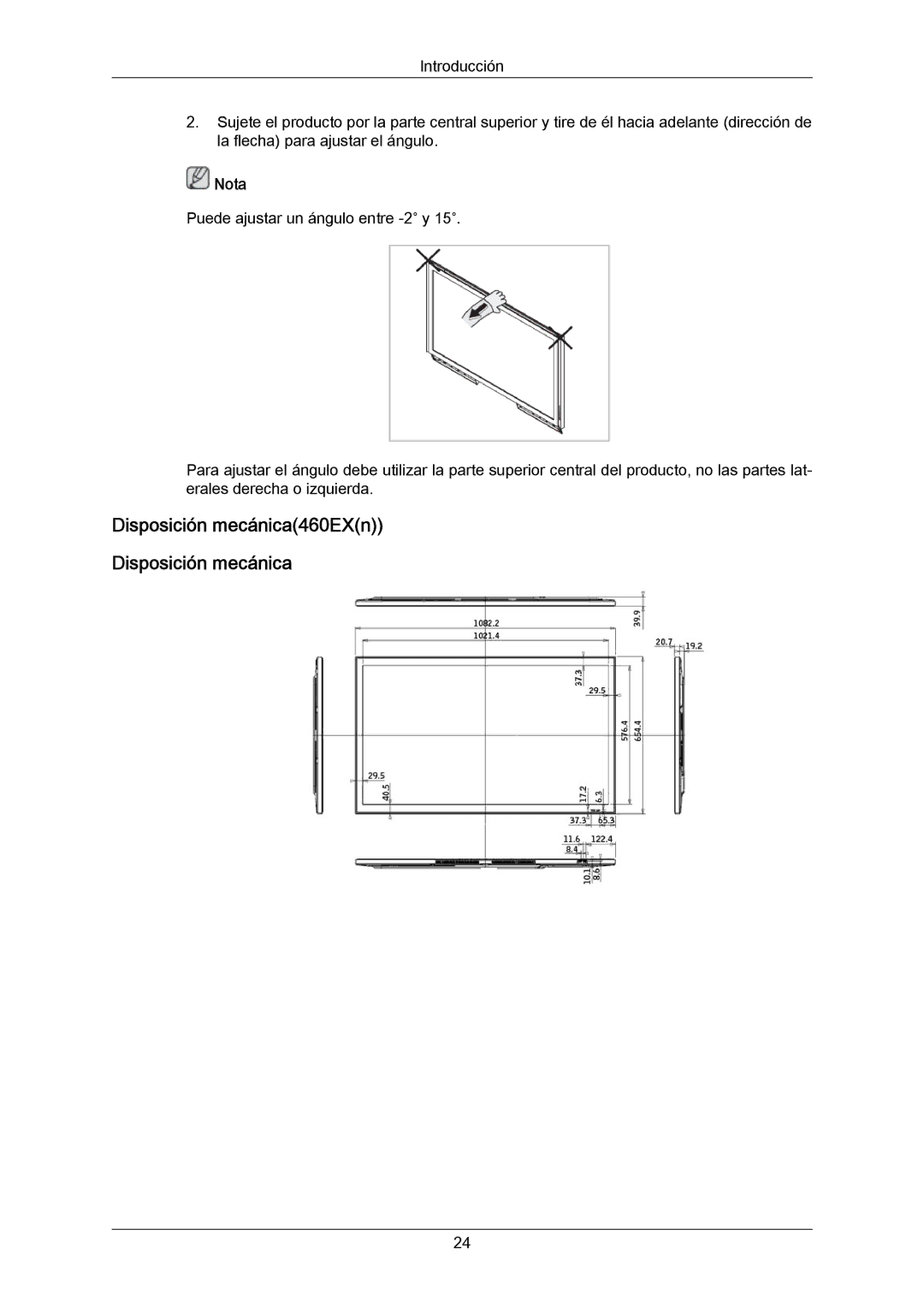 Samsung LH40LBPLBC/EN, LH40LBTLBC/EN, LH55LBTLBC/EN, LH55LBPLBC/EN, LH46LBTLBC/EN manual Disposición mecánica460EXn, Nota 