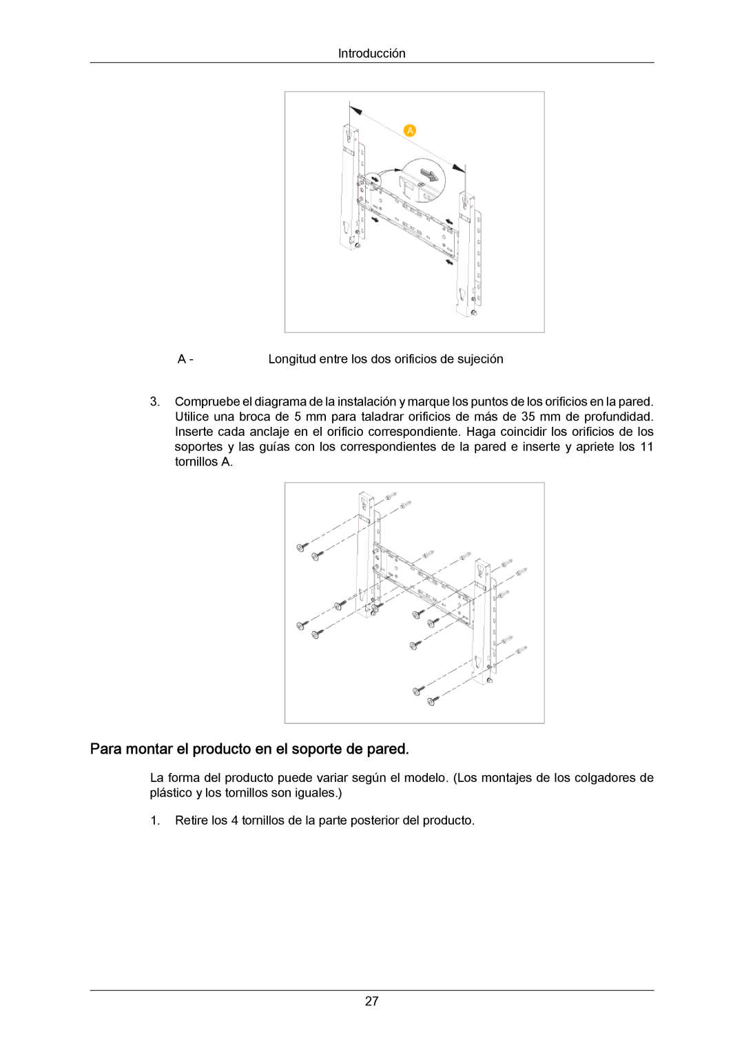 Samsung LH46LBTLBC/EN, LH40LBTLBC/EN, LH40LBPLBC/EN, LH55LBTLBC/EN manual Para montar el producto en el soporte de pared 