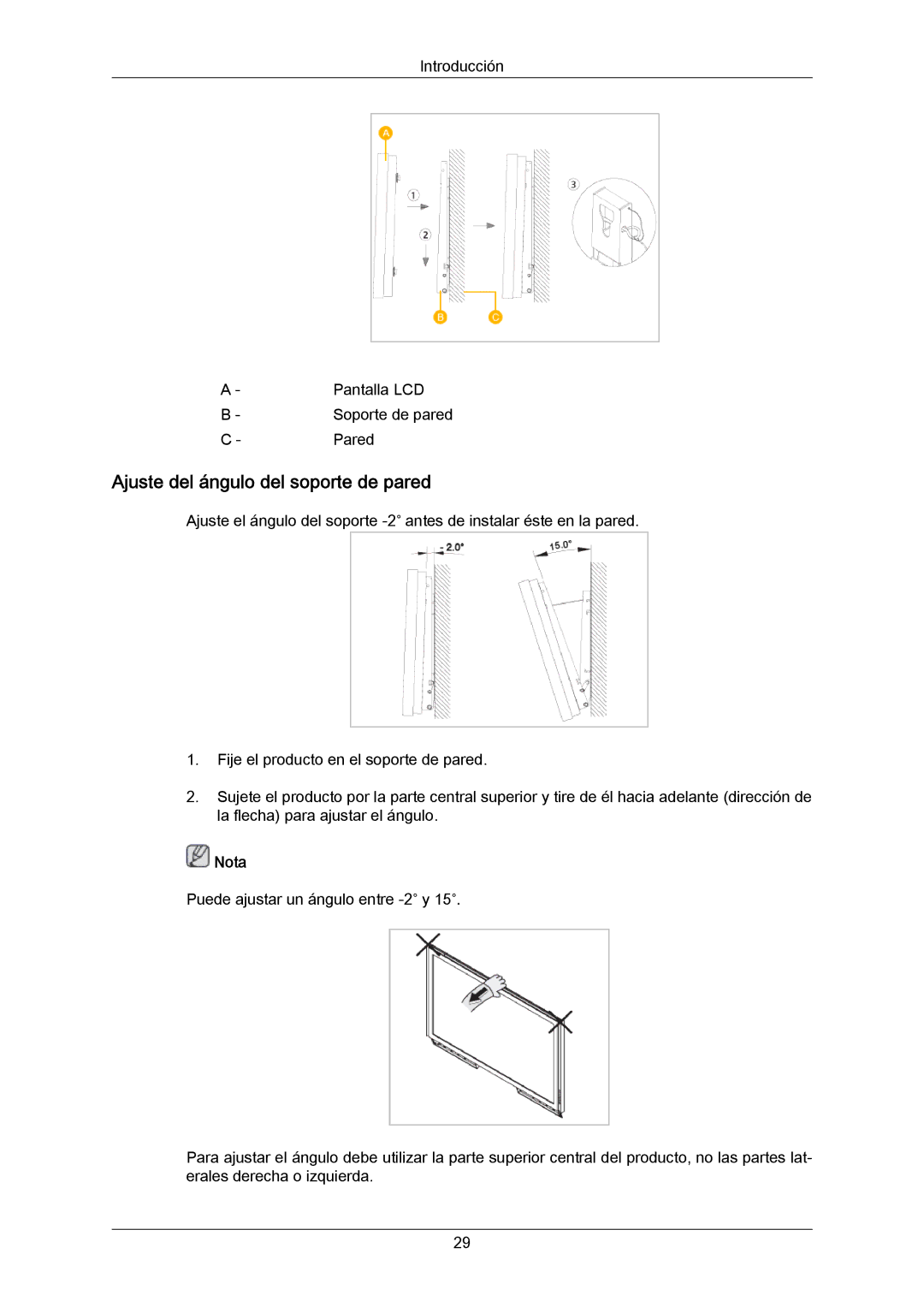 Samsung LH46LBTLBC/ZA, LH40LBTLBC/EN, LH40LBPLBC/EN, LH55LBTLBC/EN manual Introducción Pantalla LCD Soporte de pared Pared 