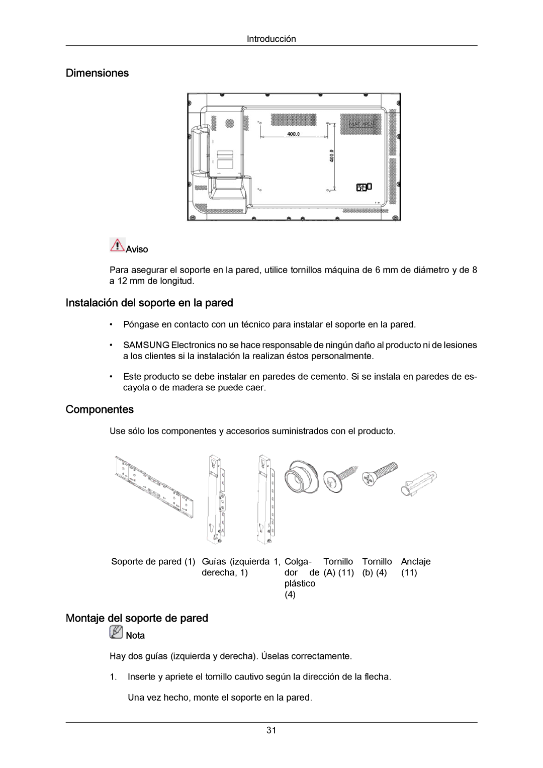 Samsung LH40LBTLBC/EN, LH40LBPLBC/EN, LH55LBTLBC/EN, LH55LBPLBC/EN, LH46LBTLBC/EN, LH46LBPLBC/EN, LH46LBTLBC/ZA Dimensiones 