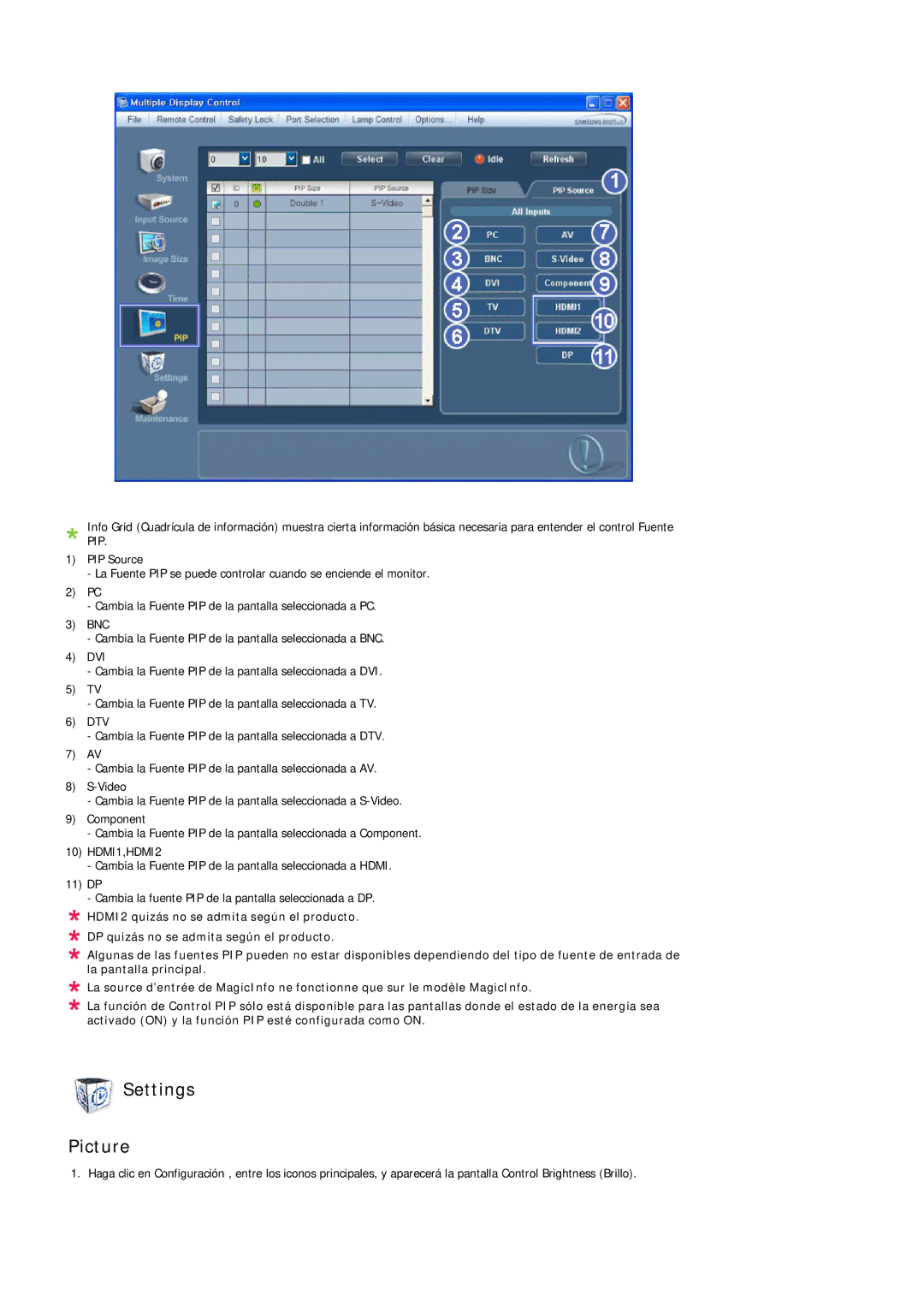 Samsung LH55LBPLBC/EN, LH40LBTLBC/EN, LH40LBPLBC/EN, LH55LBTLBC/EN, LH46LBTLBC/EN, LH46LBPLBC/EN Settings Picture, HDMI1,HDMI2 