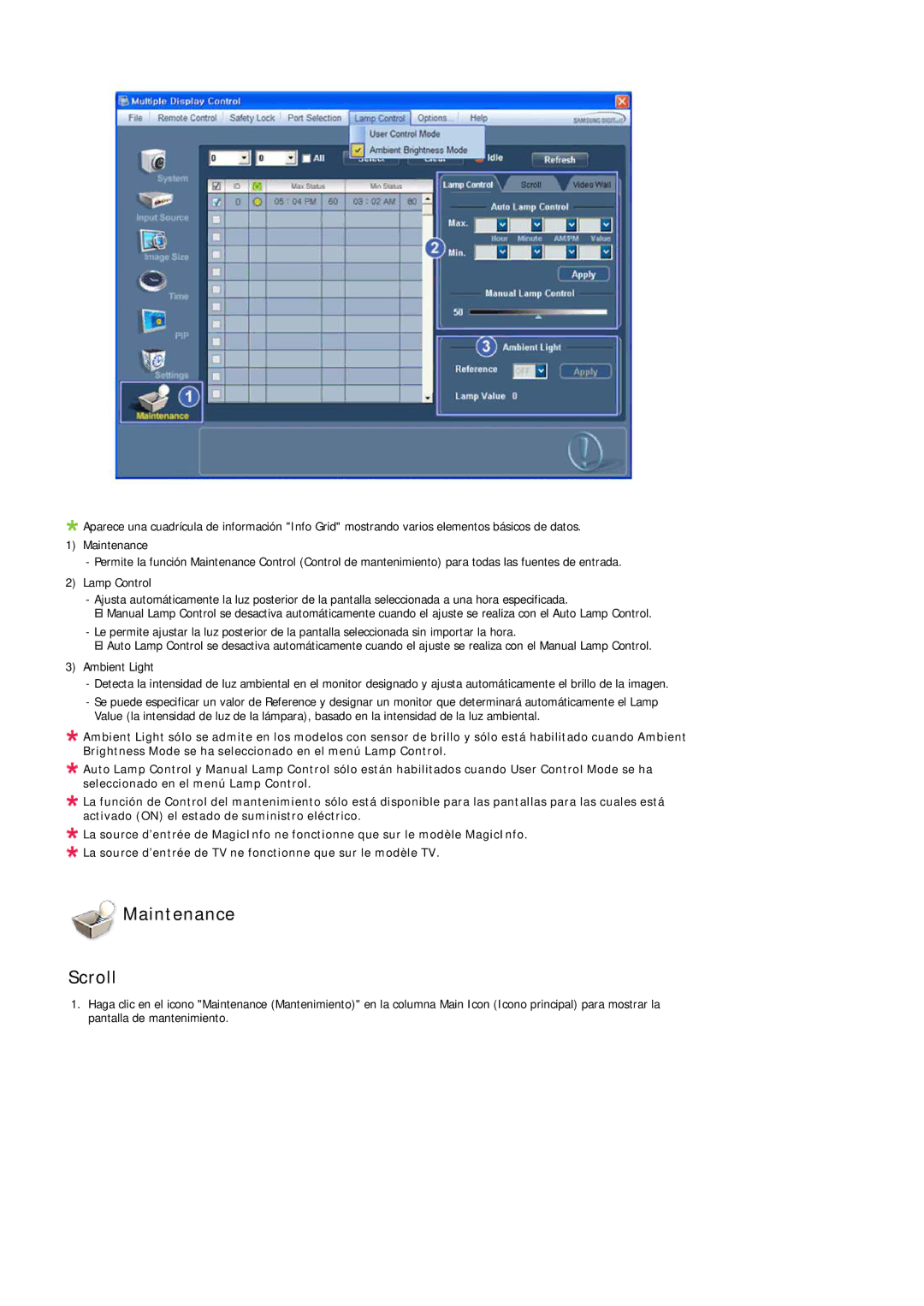 Samsung LH40LBTLBC/EN, LH40LBPLBC/EN, LH55LBTLBC/EN, LH55LBPLBC/EN, LH46LBTLBC/EN, LH46LBPLBC/EN manual Maintenance Scroll 