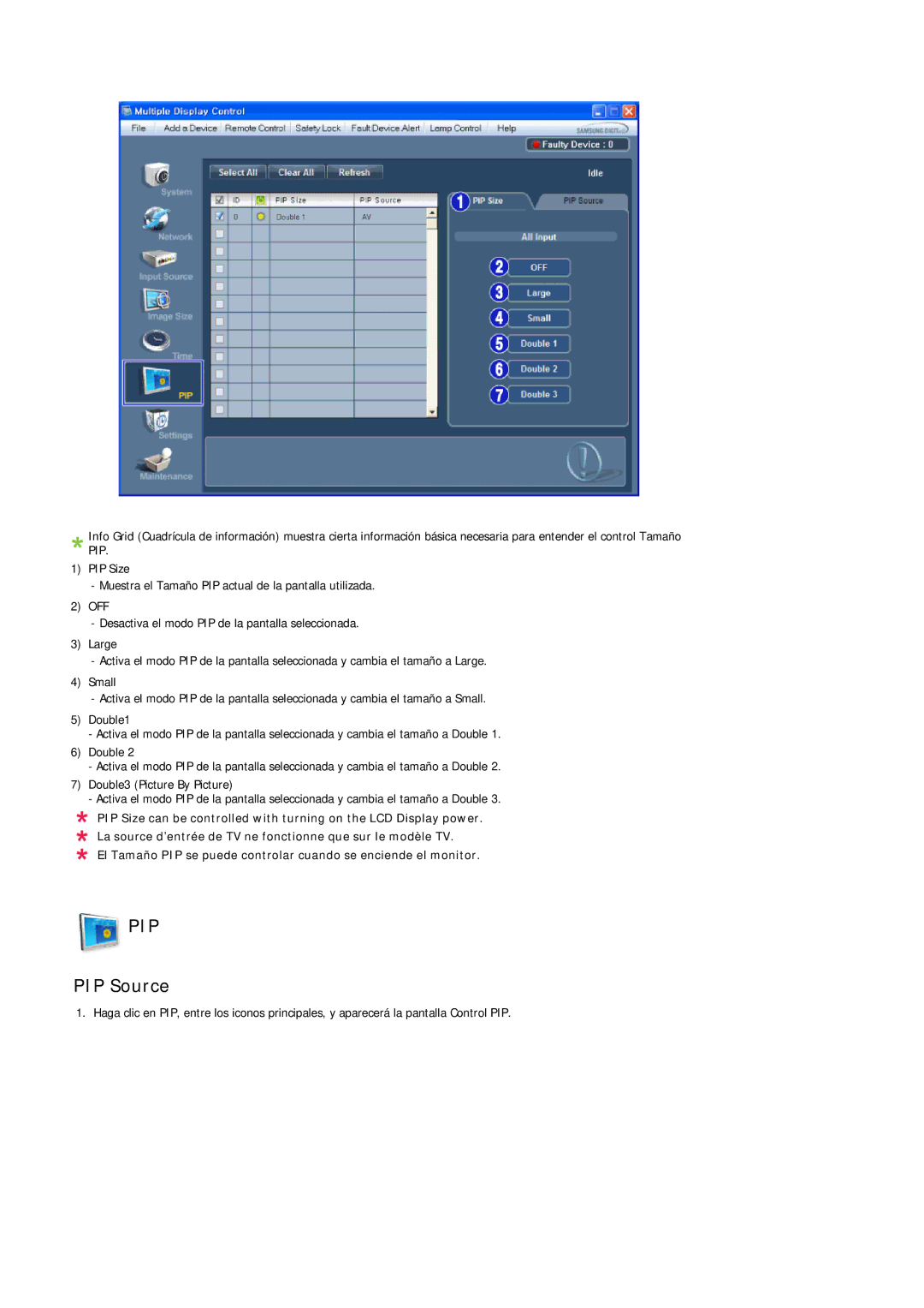 Samsung LH40LBTLBC/EN, LH40LBPLBC/EN, LH55LBTLBC/EN, LH55LBPLBC/EN, LH46LBTLBC/EN, LH46LBPLBC/EN, LH46LBTLBC/ZA manual PIP Source 