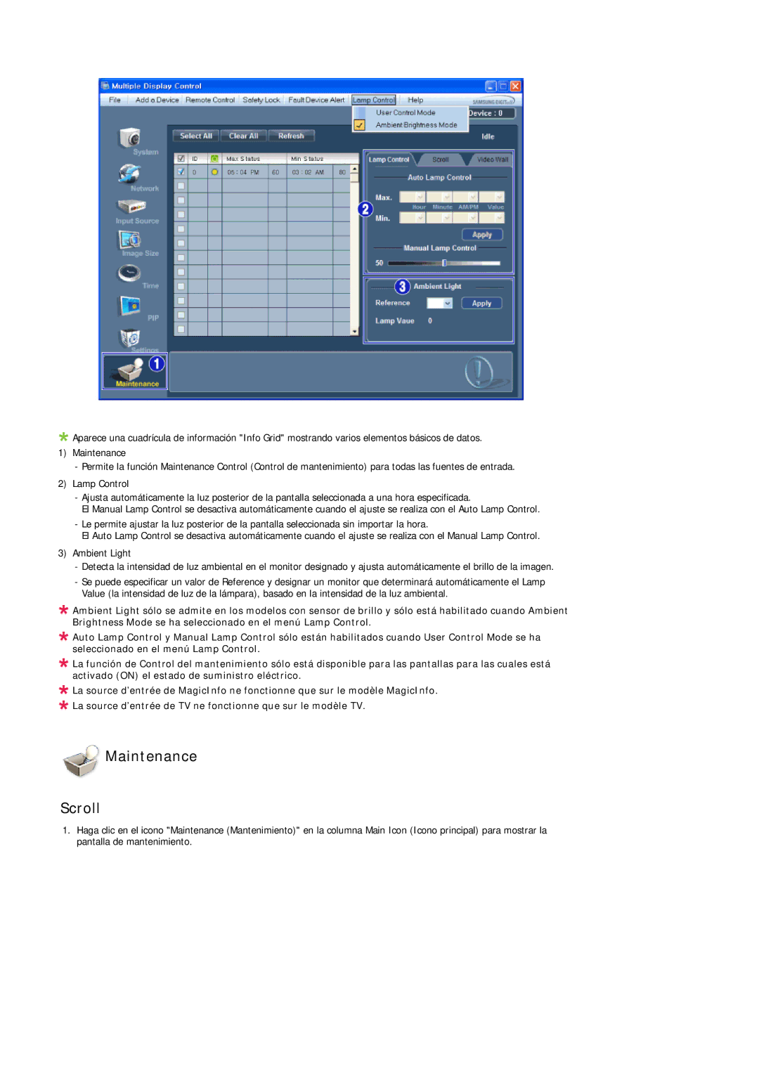 Samsung LH46LBTLBC/ZA, LH40LBTLBC/EN, LH40LBPLBC/EN, LH55LBTLBC/EN, LH55LBPLBC/EN, LH46LBTLBC/EN manual Maintenance Scroll 