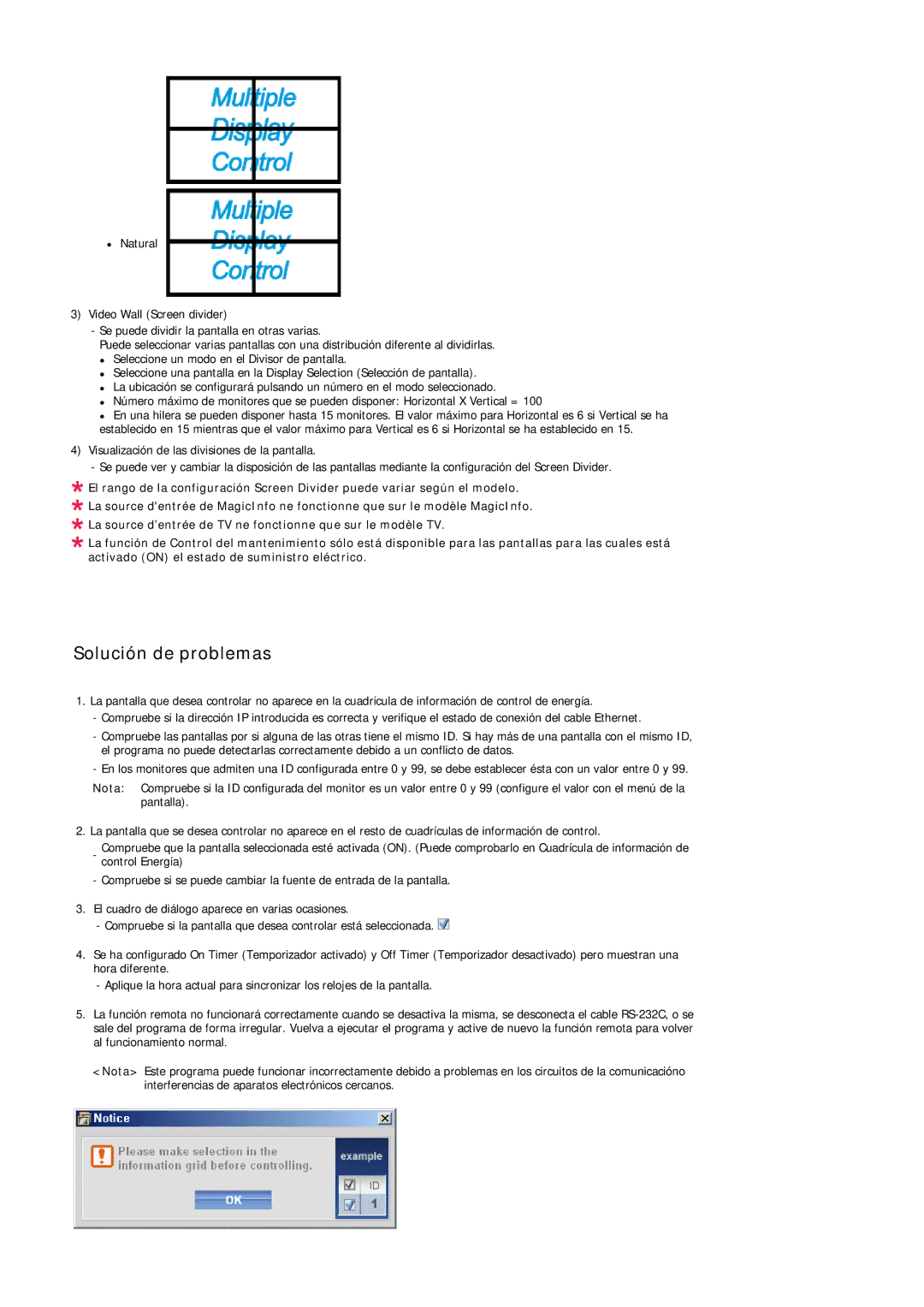 Samsung LH40LBPLBC/EN, LH40LBTLBC/EN, LH55LBTLBC/EN, LH55LBPLBC/EN, LH46LBTLBC/EN, LH46LBPLBC/EN manual Solución de problemas 