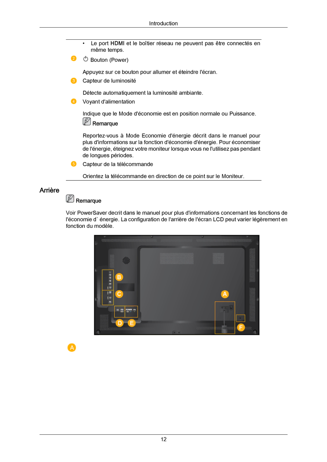 Samsung LH40LBPLBC/EN, LH40LBTLBC/EN, LH55LBTLBC/EN, LH55LBPLBC/EN, LH46LBTLBC/EN, LH46LBPLBC/EN manual Arrière 