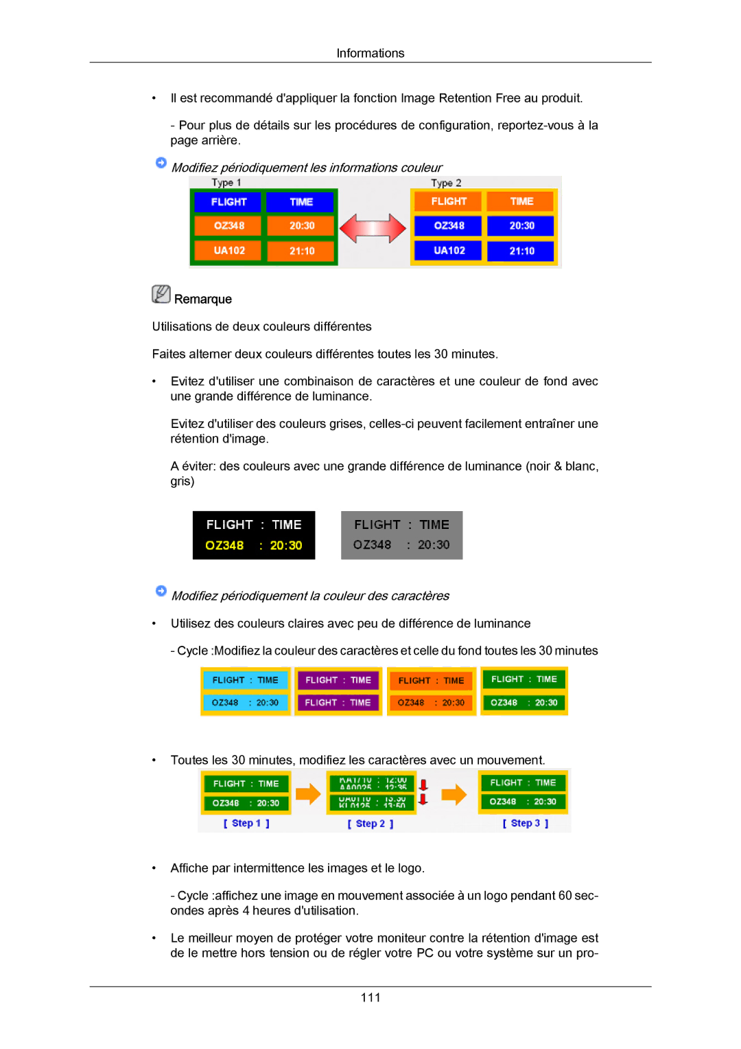 Samsung LH46LBTLBC/EN, LH40LBTLBC/EN, LH40LBPLBC/EN, LH55LBTLBC/EN manual Modifiez périodiquement les informations couleur 