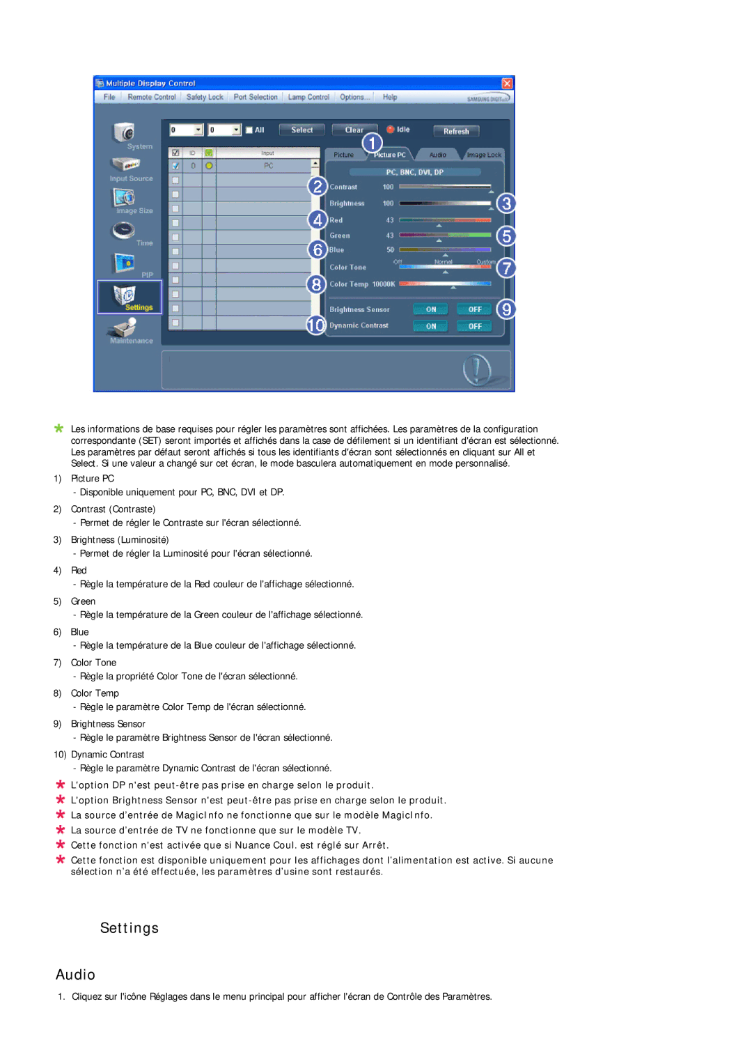 Samsung LH55LBTLBC/EN, LH40LBTLBC/EN, LH40LBPLBC/EN, LH55LBPLBC/EN, LH46LBTLBC/EN, LH46LBPLBC/EN manual Settings Audio 