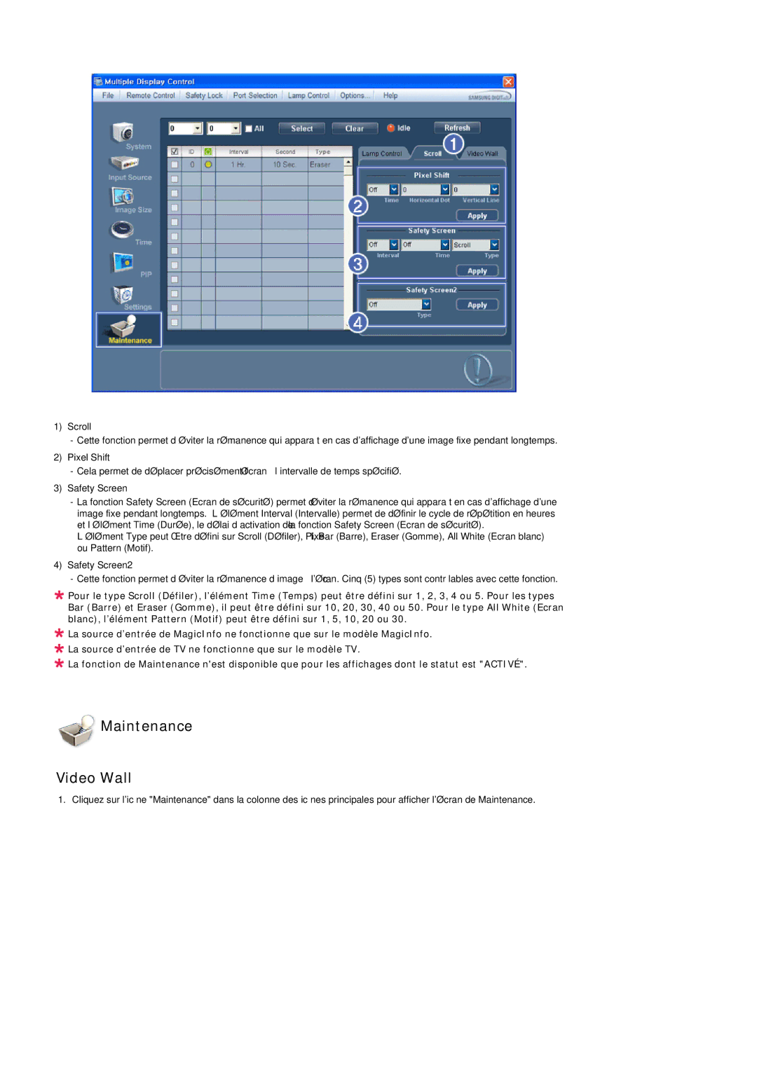 Samsung LH40LBTLBC/EN, LH40LBPLBC/EN, LH55LBTLBC/EN, LH55LBPLBC/EN, LH46LBTLBC/EN, LH46LBPLBC/EN manual Maintenance Video Wall 