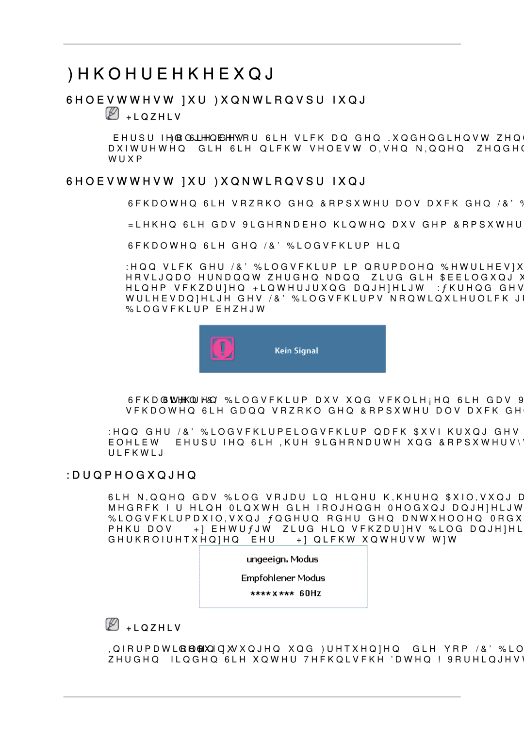 Samsung LH46LBTLBC/EN, LH40LBTLBC/EN, LH40LBPLBC/EN, LH55LBTLBC/EN manual Selbsttest zur Funktionsprüfung, Warnmeldungen 