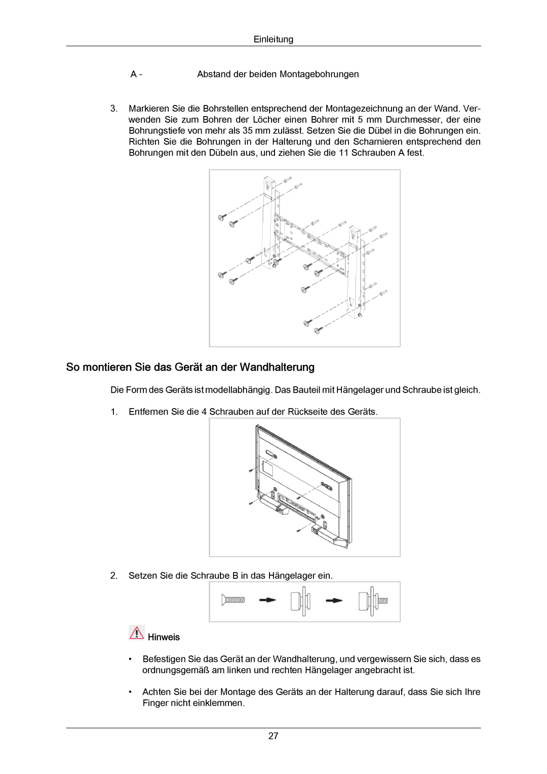 Samsung LH46LBTLBC/EN, LH40LBTLBC/EN, LH40LBPLBC/EN, LH55LBTLBC/EN manual So montieren Sie das Gerät an der Wandhalterung 