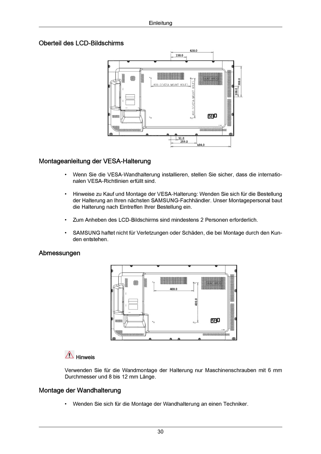 Samsung LH40LBPLBC/EN, LH40LBTLBC/EN, LH55LBTLBC/EN, LH55LBPLBC/EN, LH46LBTLBC/EN, LH46LBPLBC/EN manual Abmessungen 