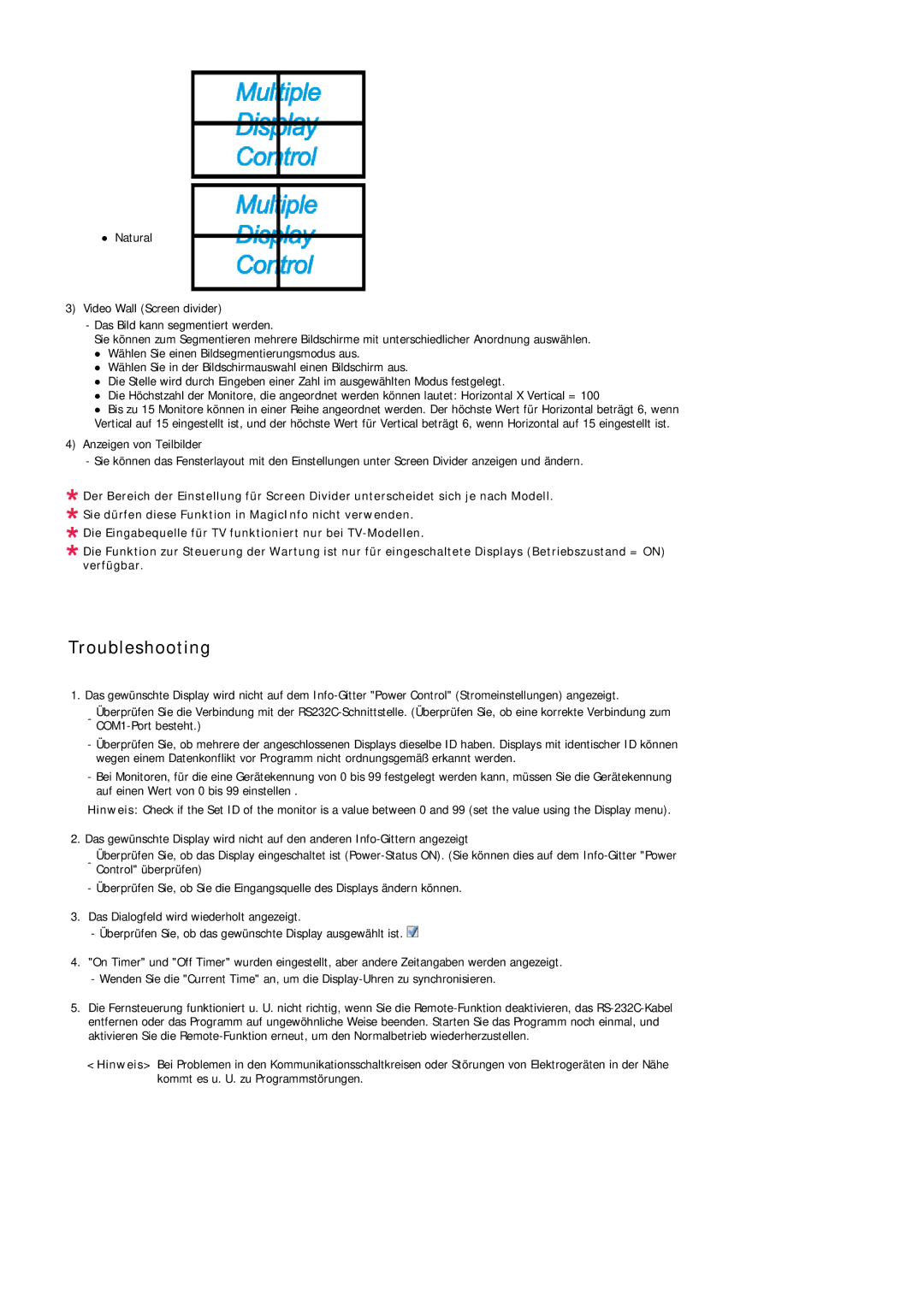 Samsung LH55LBTLBC/EN, LH40LBTLBC/EN, LH40LBPLBC/EN, LH55LBPLBC/EN, LH46LBTLBC/EN, LH46LBPLBC/EN manual Troubleshooting 