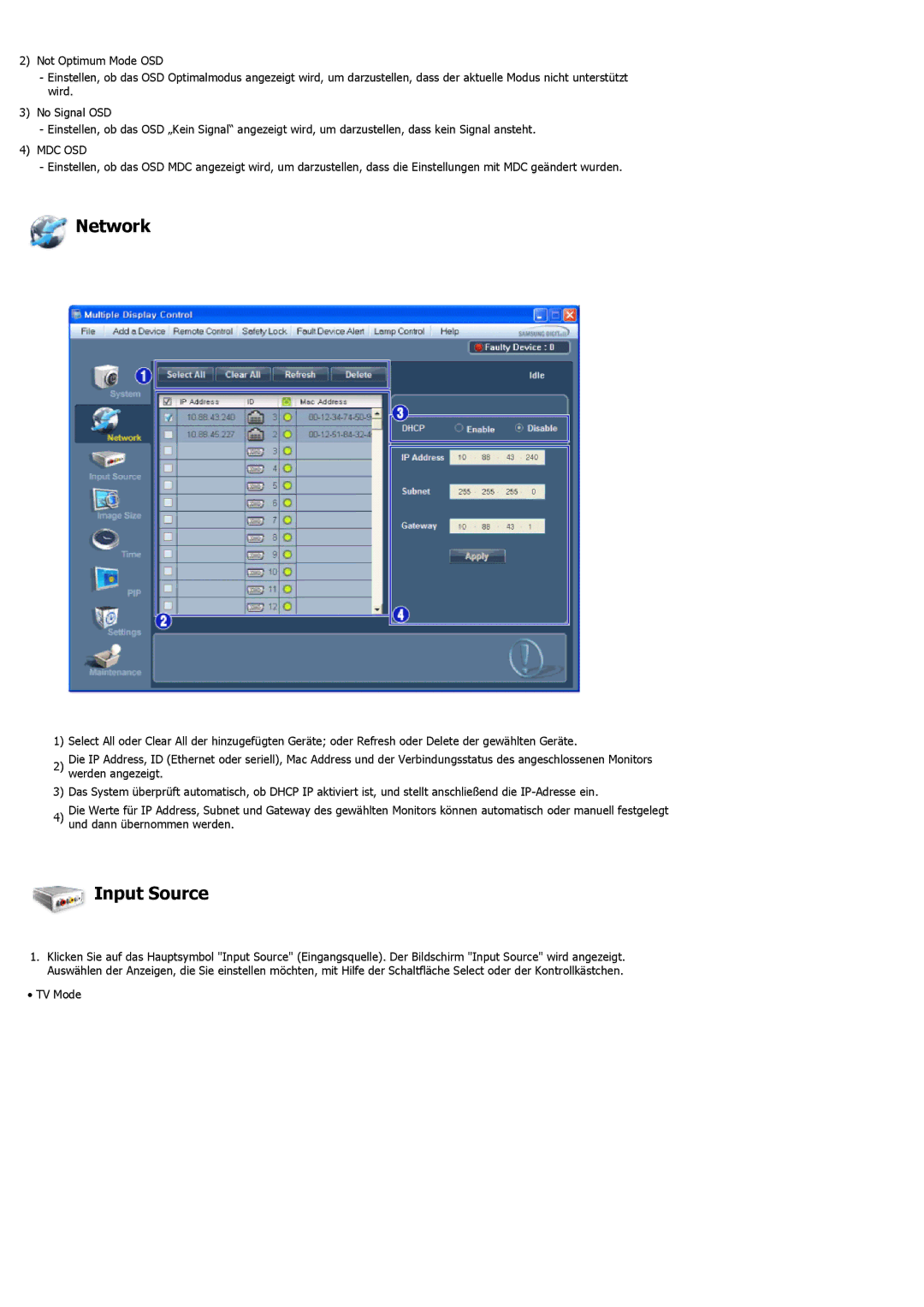 Samsung LH55LBTLBC/EN, LH40LBTLBC/EN, LH40LBPLBC/EN, LH55LBPLBC/EN, LH46LBTLBC/EN, LH46LBPLBC/EN manual Network, Input Source 