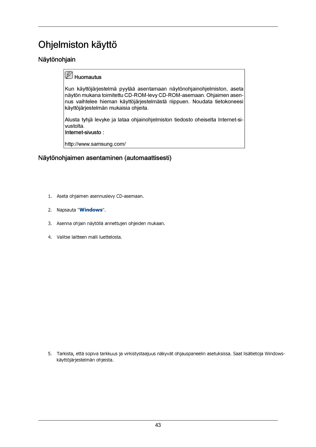 Samsung LH55LBTLBC/EN, LH40LBTLBC/EN manual Näytönohjain, Näytönohjaimen asentaminen automaattisesti, Internet-sivusto 