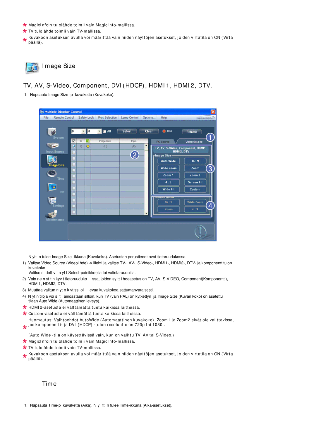 Samsung LH40LBPLBC/EN, LH40LBTLBC/EN, LH55LBTLBC/EN, LH55LBPLBC/EN, LH46LBTLBC/EN, LH46LBPLBC/EN manual Time 