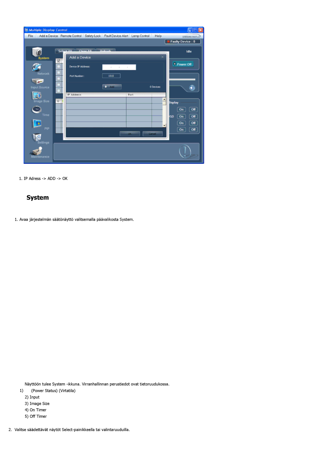 Samsung LH46LBPLBC/EN, LH40LBTLBC/EN, LH40LBPLBC/EN, LH55LBTLBC/EN, LH55LBPLBC/EN, LH46LBTLBC/EN manual IP Adress ADD OK 