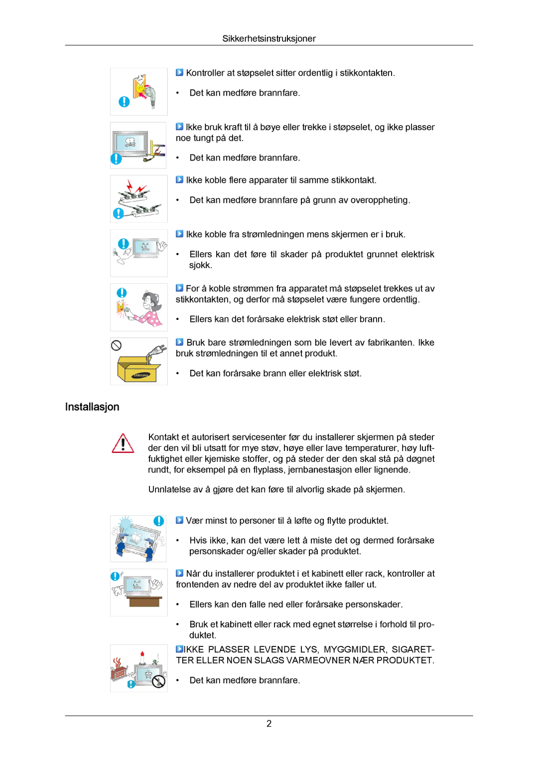 Samsung LH55LBPLBC/EN, LH40LBTLBC/EN, LH40LBPLBC/EN, LH55LBTLBC/EN, LH46LBTLBC/EN, LH46LBPLBC/EN manual Installasjon 