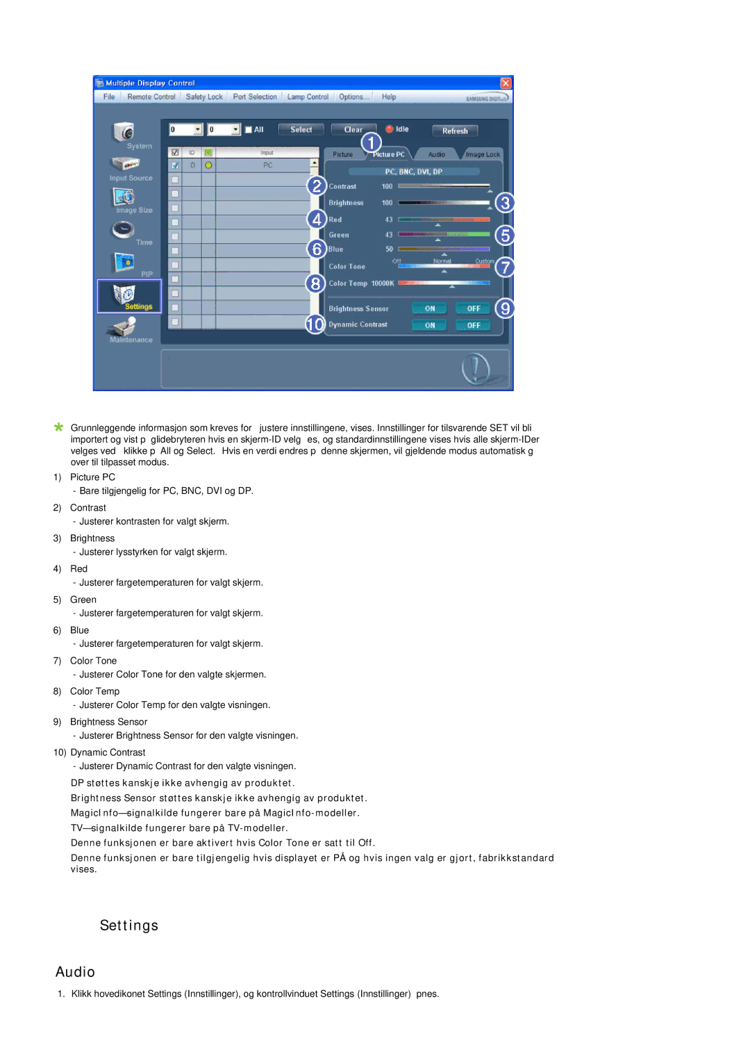 Samsung LH40LBPLBC/EN, LH40LBTLBC/EN, LH55LBTLBC/EN, LH55LBPLBC/EN, LH46LBTLBC/EN, LH46LBPLBC/EN manual Settings Audio 