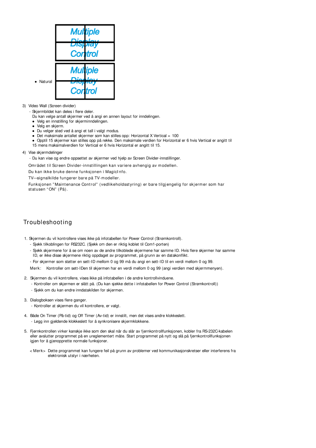 Samsung LH40LBPLBC/EN, LH40LBTLBC/EN, LH55LBTLBC/EN, LH55LBPLBC/EN, LH46LBTLBC/EN, LH46LBPLBC/EN manual Troubleshooting 