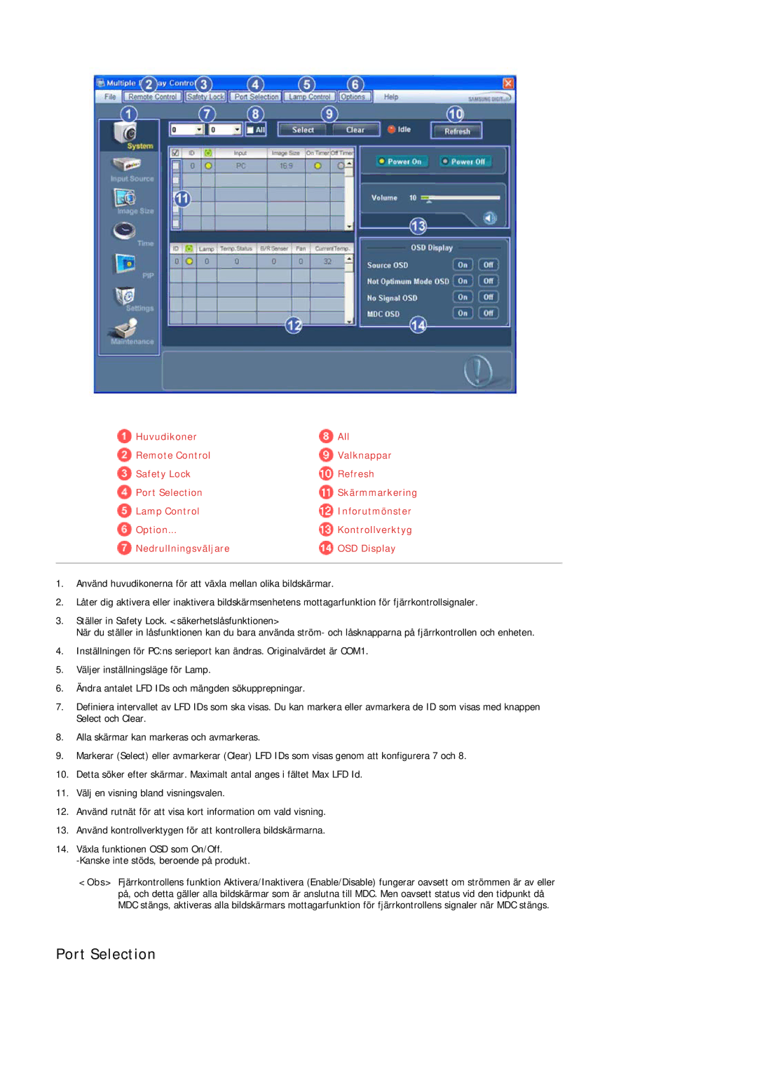 Samsung LH40LBTLBC/EN, LH40LBPLBC/EN, LH55LBTLBC/EN, LH55LBPLBC/EN, LH46LBTLBC/EN, LH46LBPLBC/EN manual Port Selection 