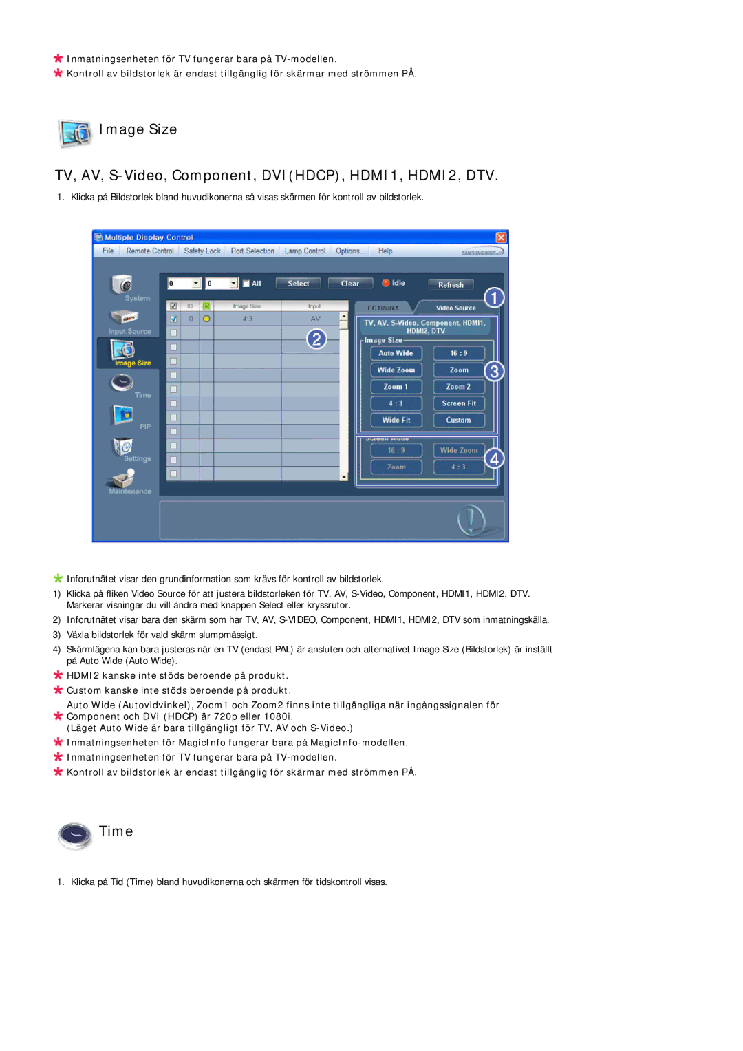 Samsung LH40LBTLBC/EN, LH40LBPLBC/EN, LH55LBTLBC/EN, LH55LBPLBC/EN, LH46LBTLBC/EN, LH46LBPLBC/EN manual Time 